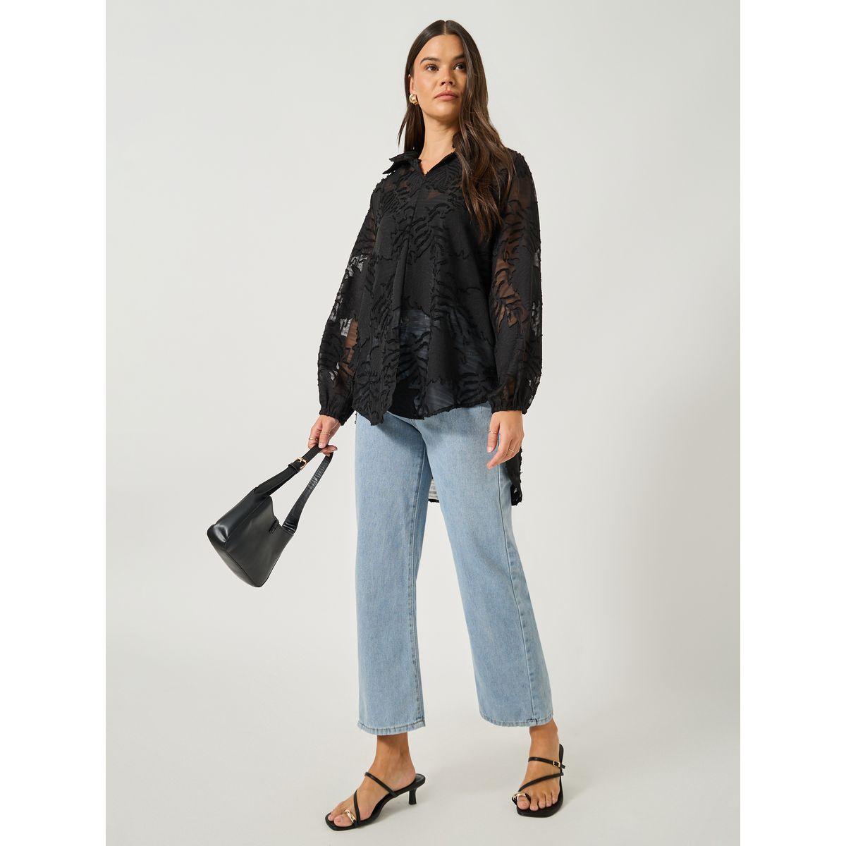 Styli Floral Burn Out Textured Spread Collar Shirt-women-clothing-shirtsandblouses-shirts-image-2