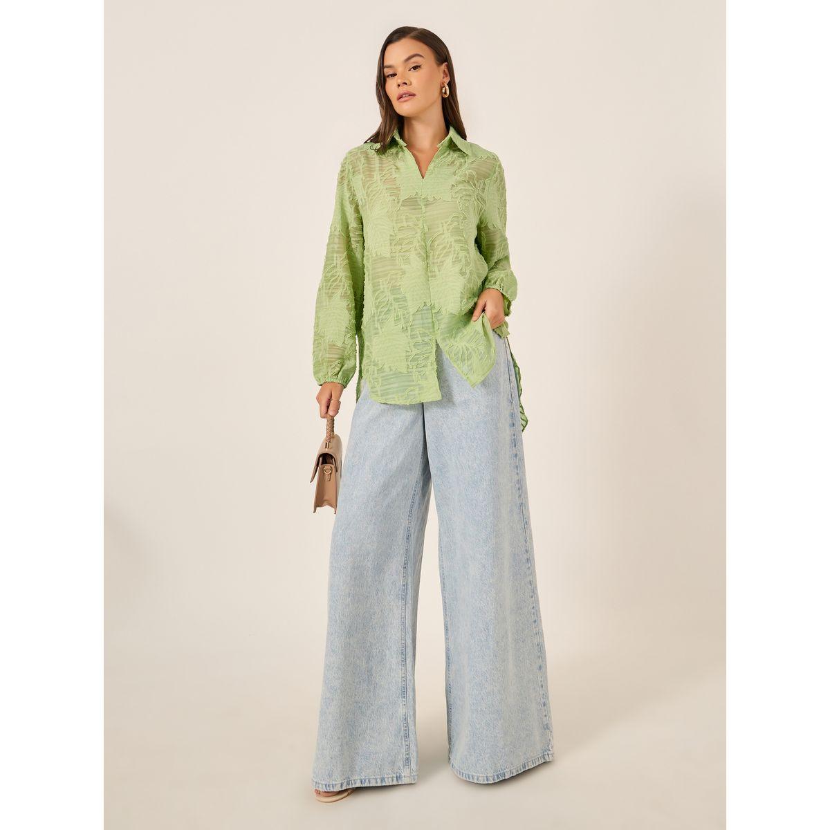 Styli Textured Spread Collar Regular Fit Shirt-women-clothing-shirtsandblouses-shirts-image-2