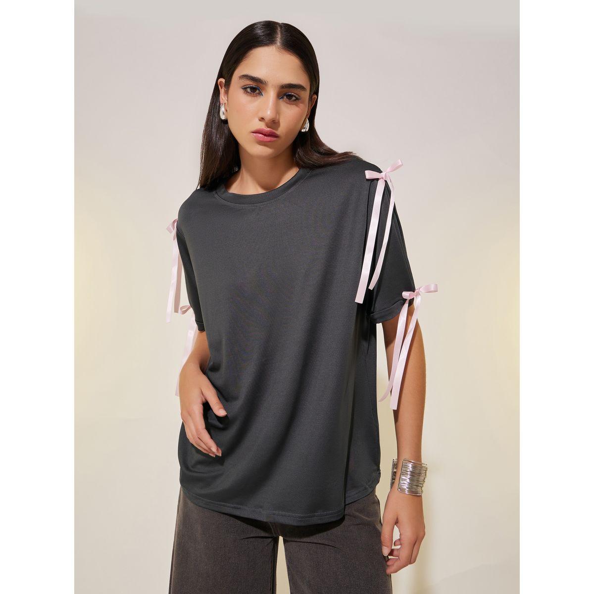 Styli Round Neck Bow Tie Detailed T-Shirt-women-clothing-tshirts-image-1
