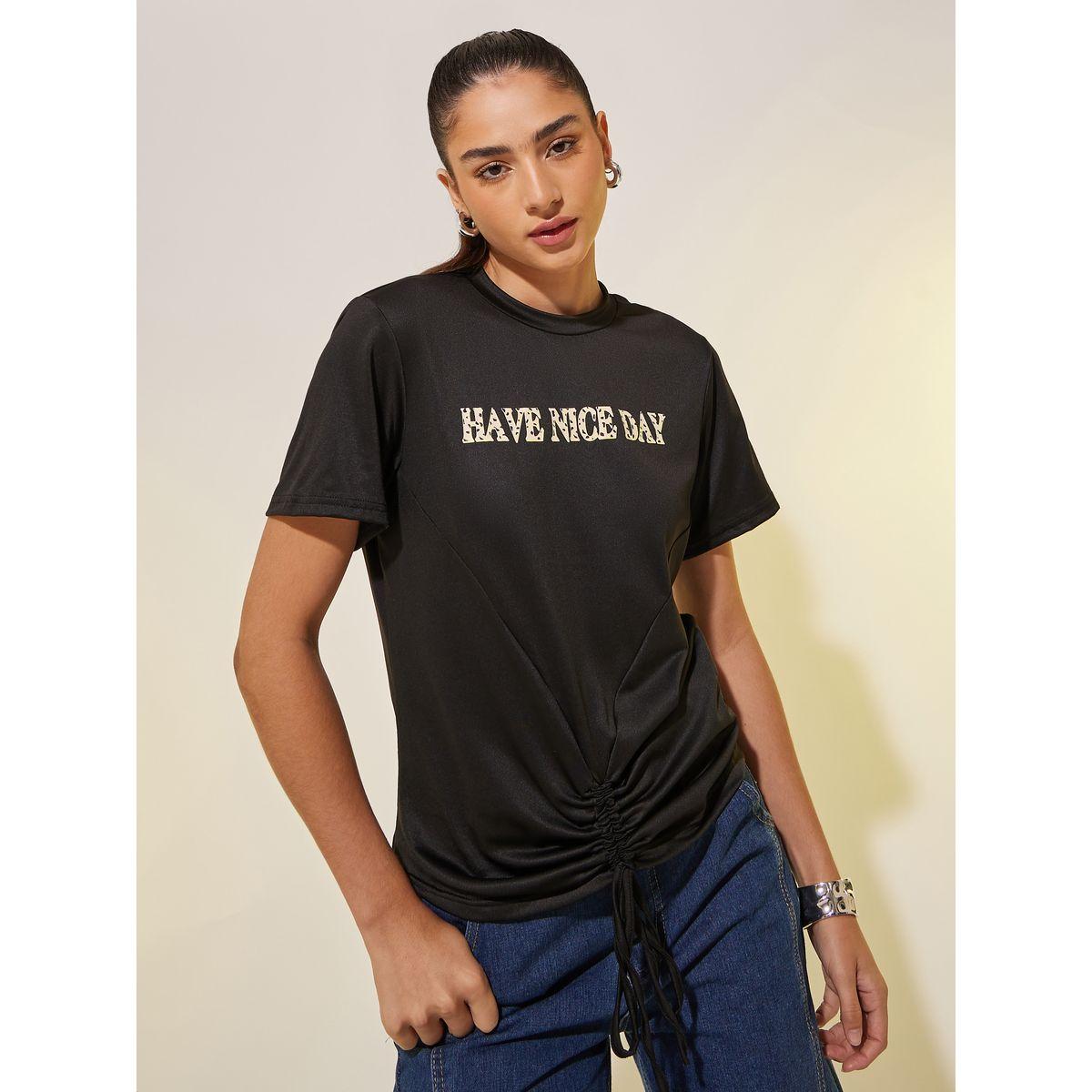 Styli Slogan Print Ruched Regular Fit T-Shirt-women-clothing-tshirts-image-2