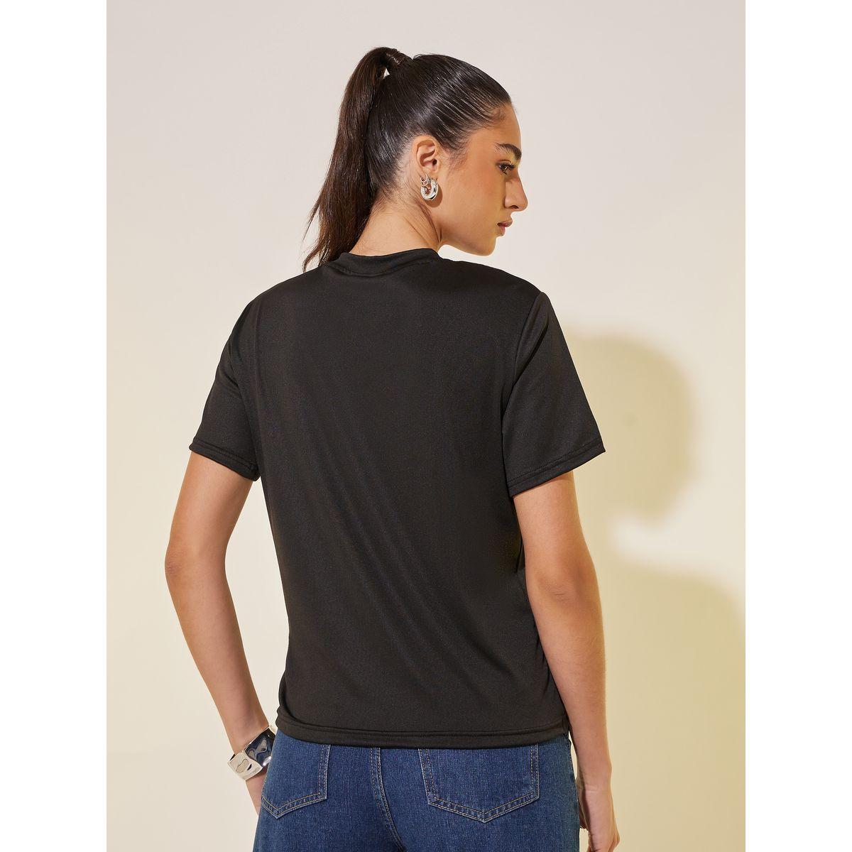 تيشيرت بقصة عادية وطبعة كتابة مع تفاصيل مزمومة-women-clothing-tshirts-image-5