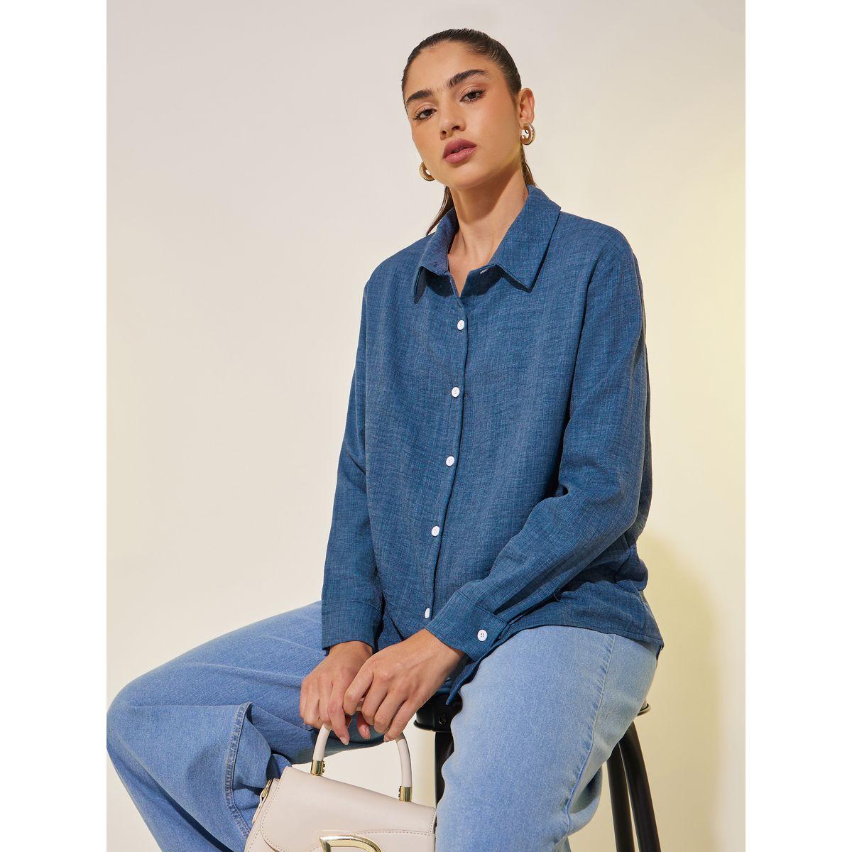 بلوزة سادة بأكمام طويلة وياقة سبريد-women-clothing-shirtsandblouses-shirts-image-5