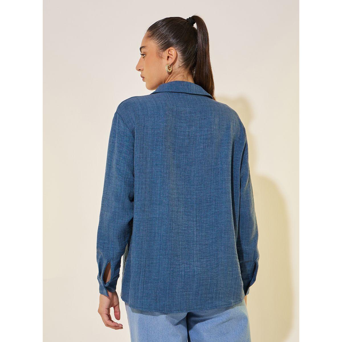 بلوزة سادة بأكمام طويلة وياقة سبريد-women-clothing-shirtsandblouses-shirts-image-1
