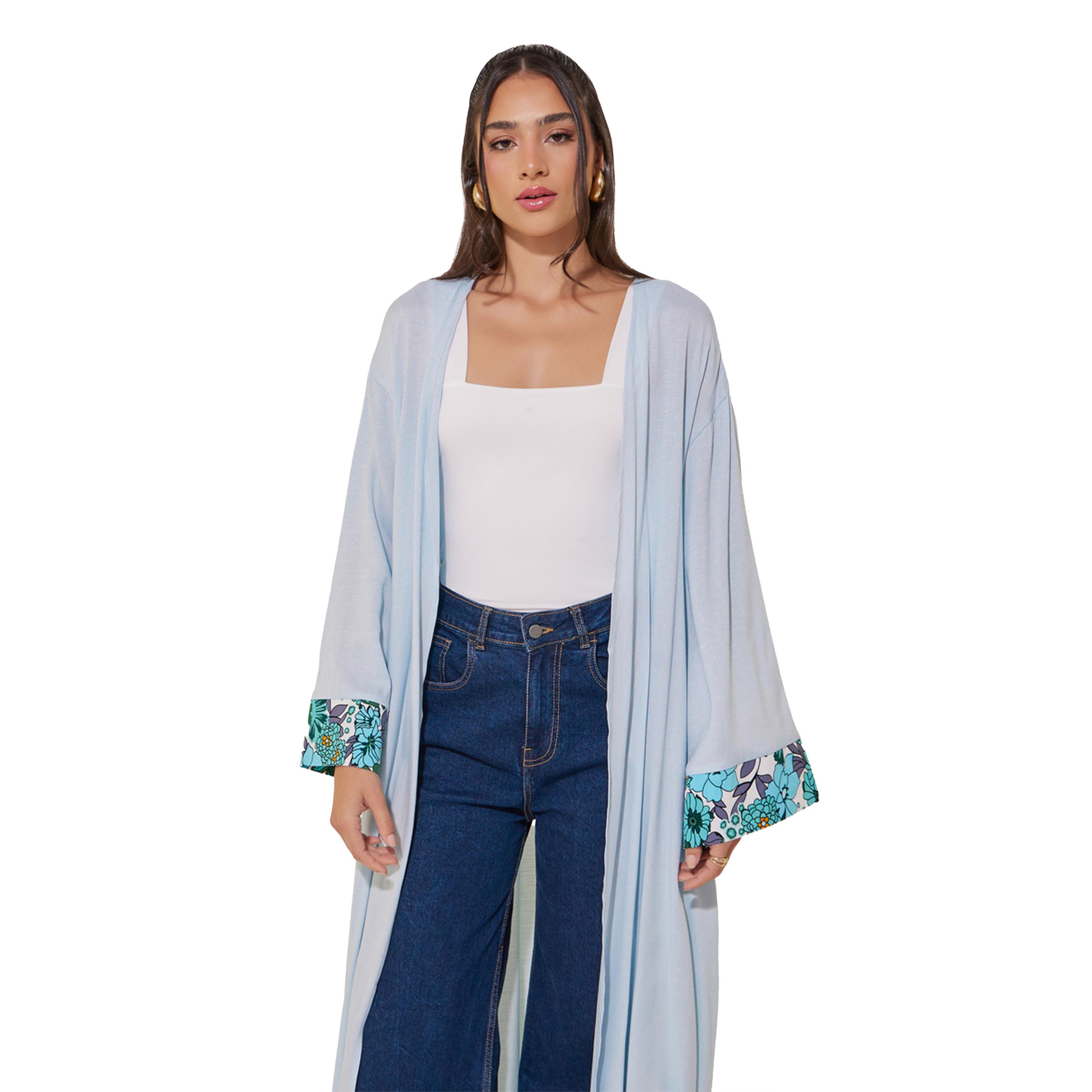 ستايلي -   كيمونو سادة بأكمام طويلة مع تفاصيل الأكمام-women-clothing-shirtsandblouses-shirts-image-3