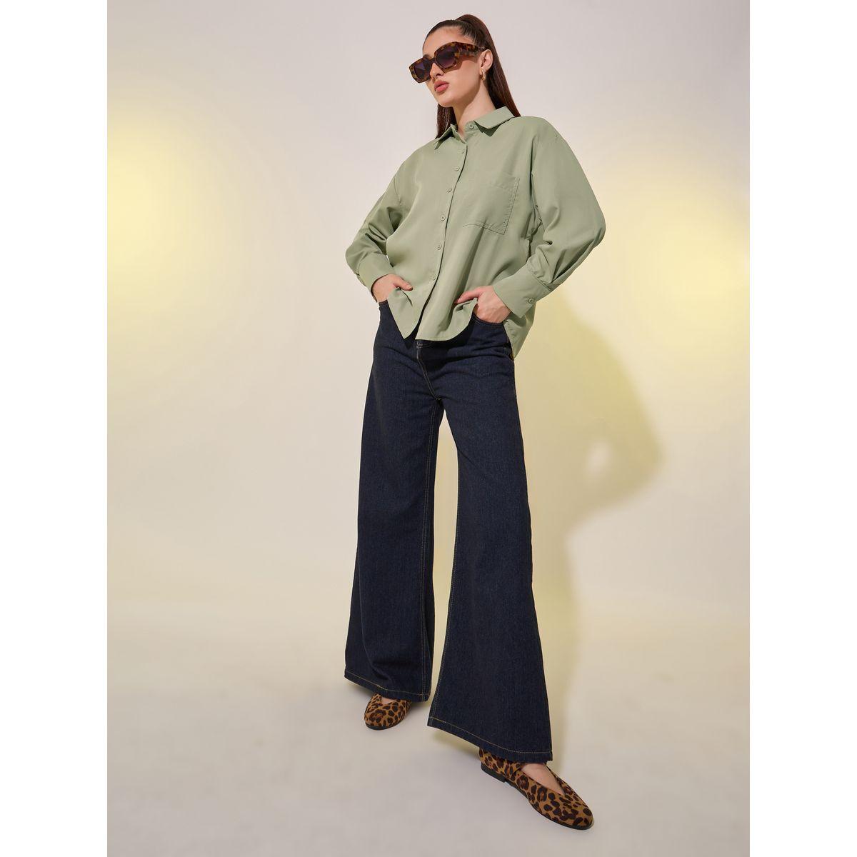 Styli Solid Spread Collar Oversized Shirt-women-clothing-shirtsandblouses-shirts-image-1