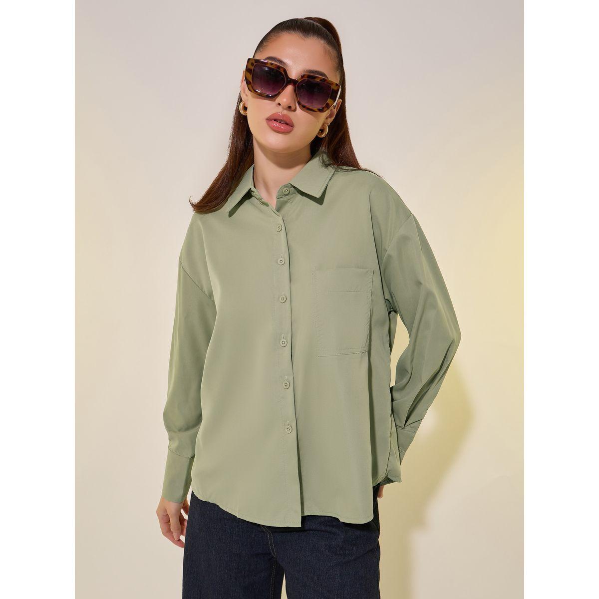 Styli Solid Spread Collar Oversized Shirt-women-clothing-shirtsandblouses-shirts-image-2