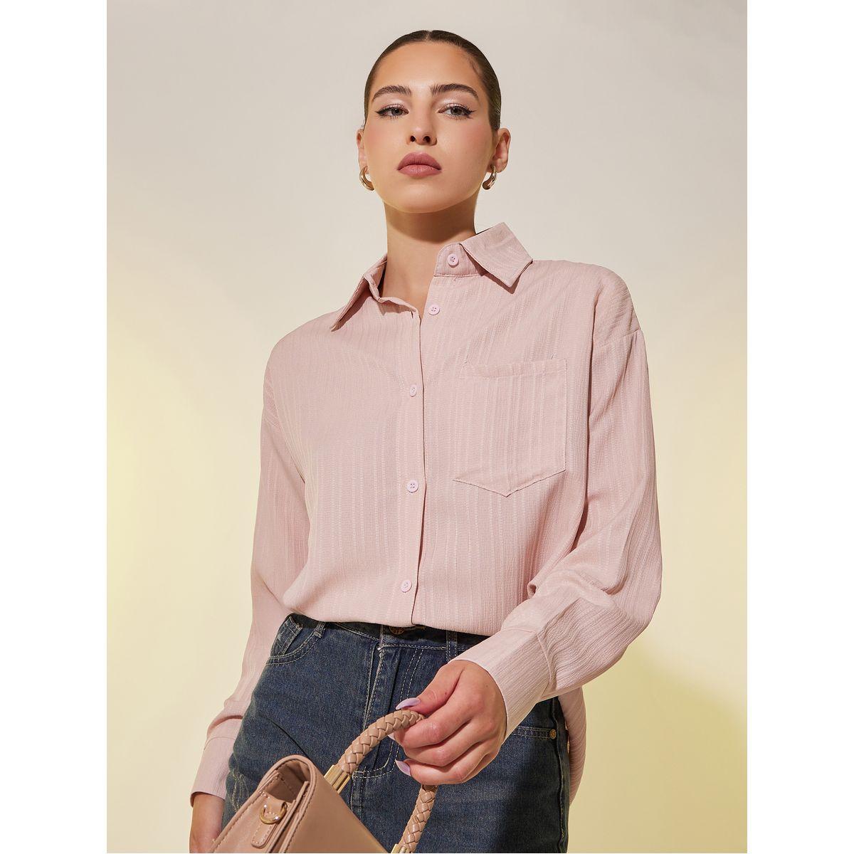 Styli Stripe Textured Pocket Detail Oversized Shirt-women-clothing-shirtsandblouses-shirts-image-1
