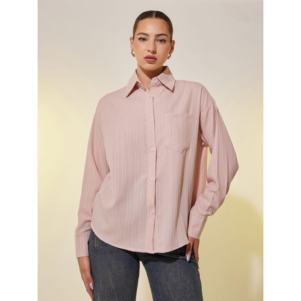 بلوزة فضفاضة بارزة الملمس مع تفاصيل جيب-women-clothing-shirtsandblouses-shirts-image-2