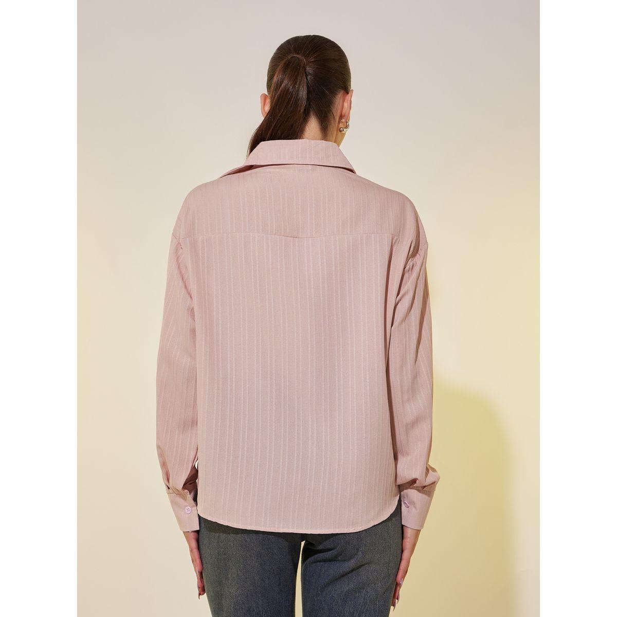 Styli Stripe Textured Pocket Detail Oversized Shirt-women-clothing-shirtsandblouses-shirts-image-5
