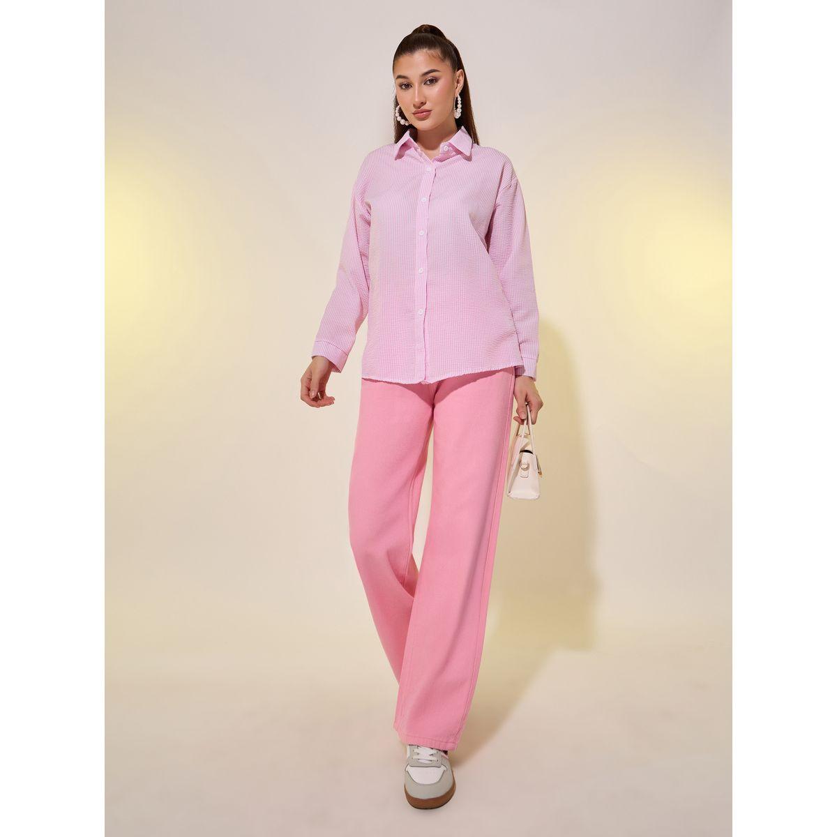 Styli Seer Sucker Striped Long Sleeve Oversized Shirt-women-clothing-shirtsandblouses-shirts-image-2