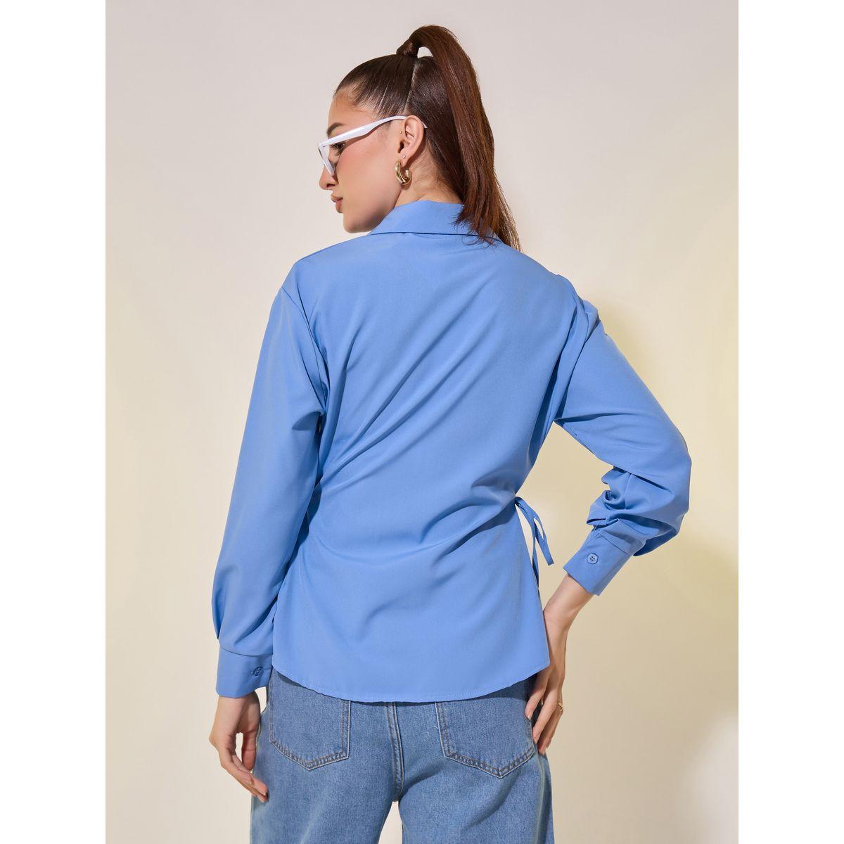 Styli Solid Side Waist Drawstring Regular Fit Shirt-women-clothing-shirtsandblouses-shirts-image-4