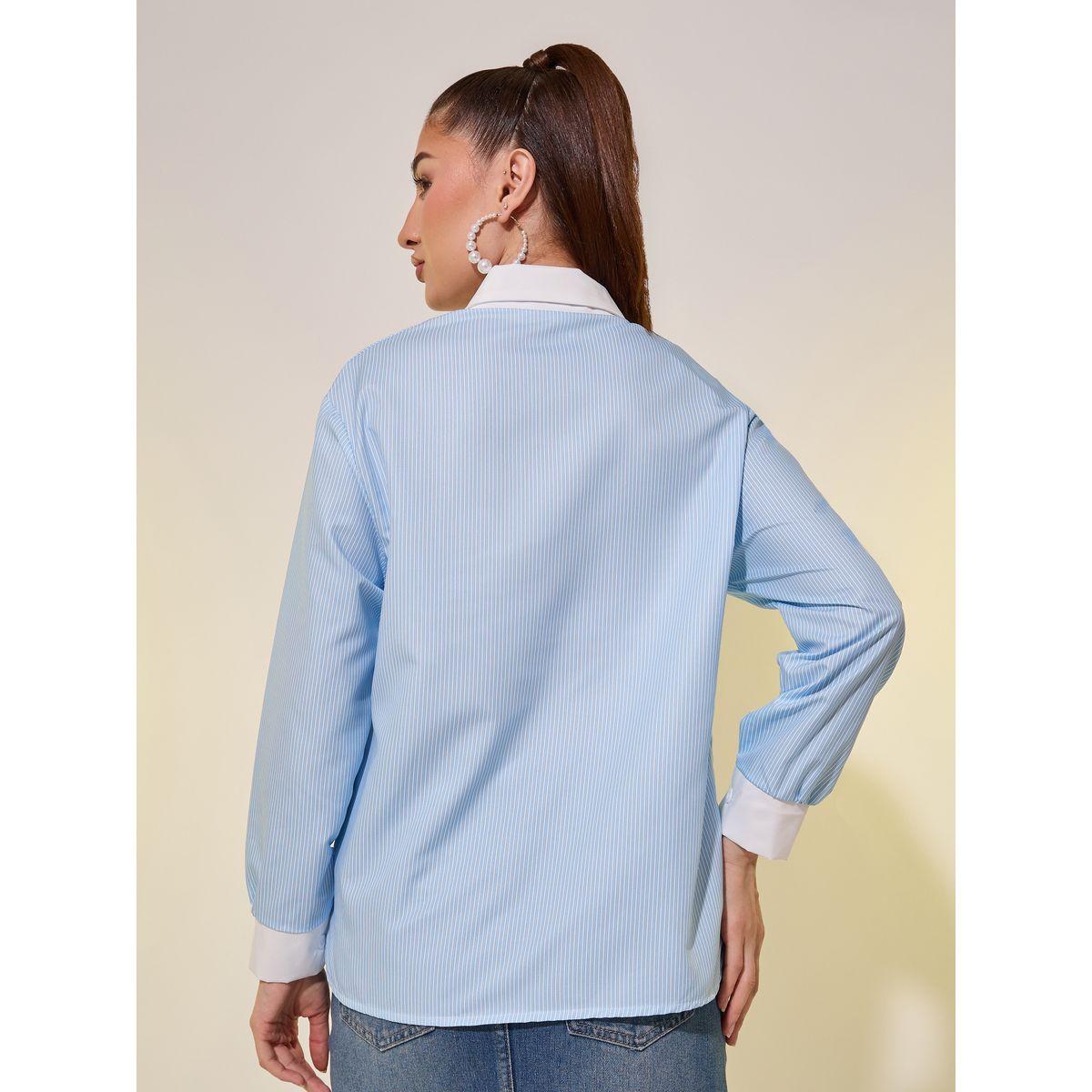بلوزة فضفاضة مخططة بياقة سبريد-women-clothing-shirtsandblouses-shirts-image-4