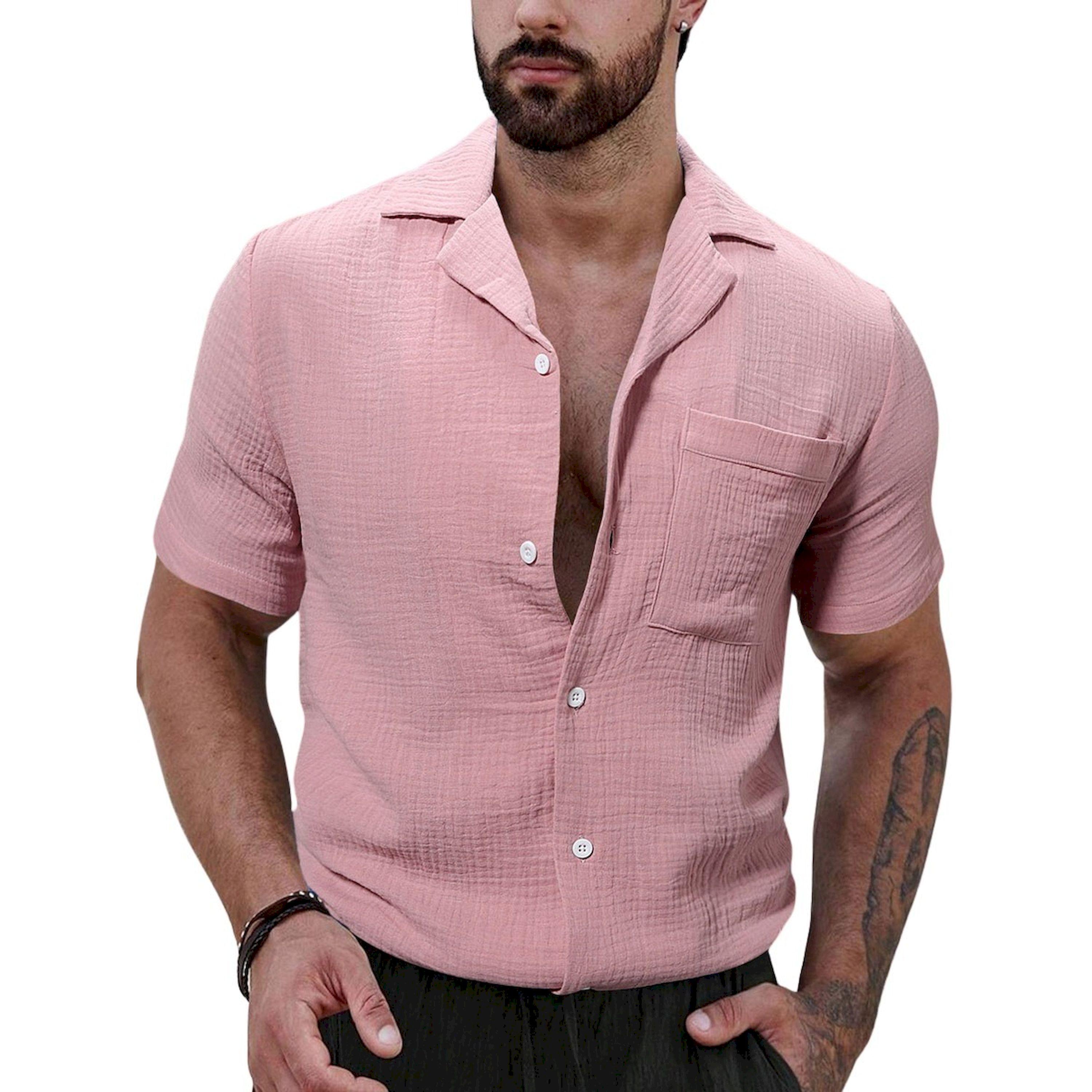 ستايلي -  قميص سادة بأكمام قصيرة وأزرار وجيب-men-clothing-shirts-image-1