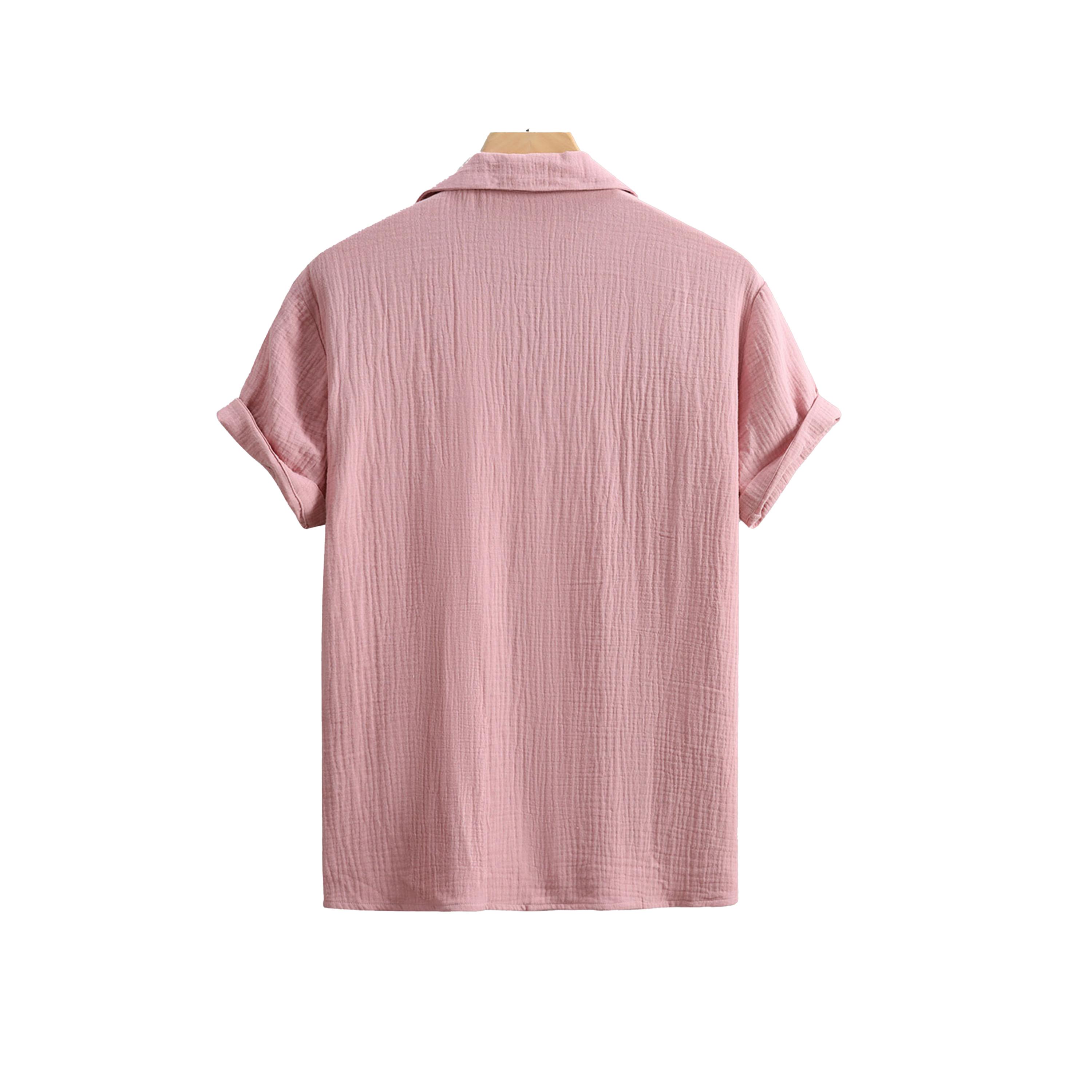 Styli Solid Short Sleeve Button Up Shirt with Pocket-men-clothing-shirts-image-2