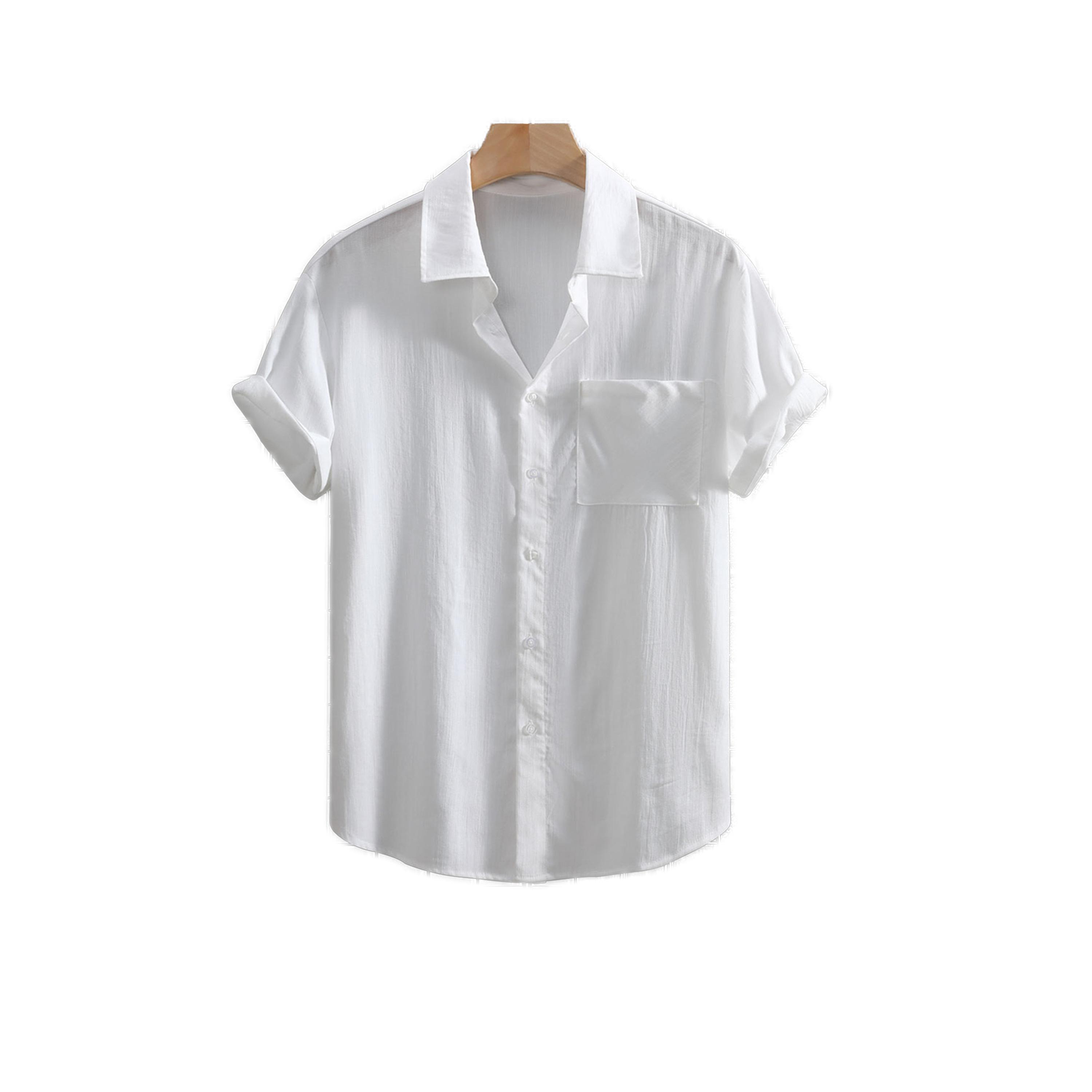 Styli Solid Short Sleeve Button Up Shirt with Pocket-men-clothing-shirts-image-1
