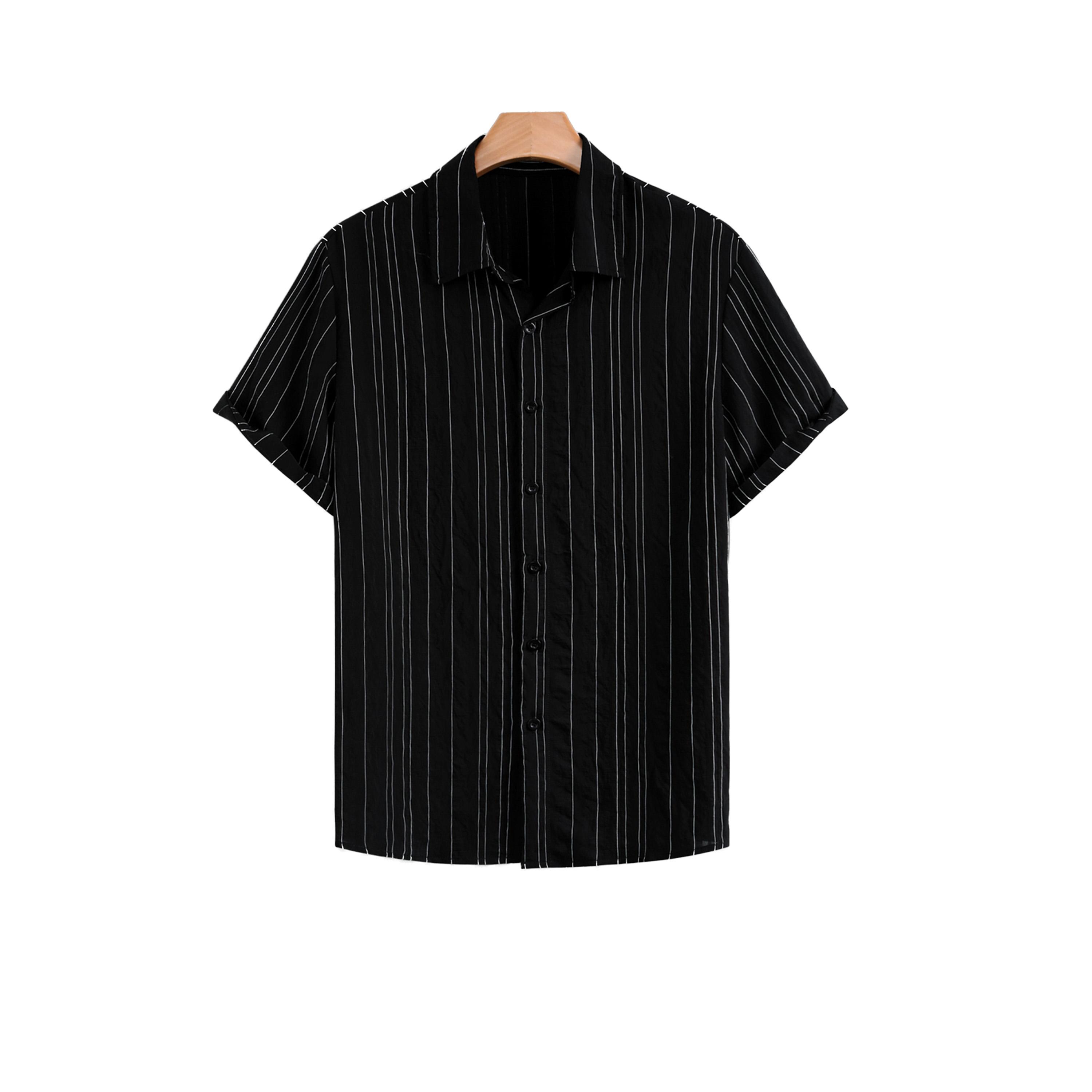 قميص مخطط بأكمام قصيرة وأزرار-men-clothing-shirts-image-1
