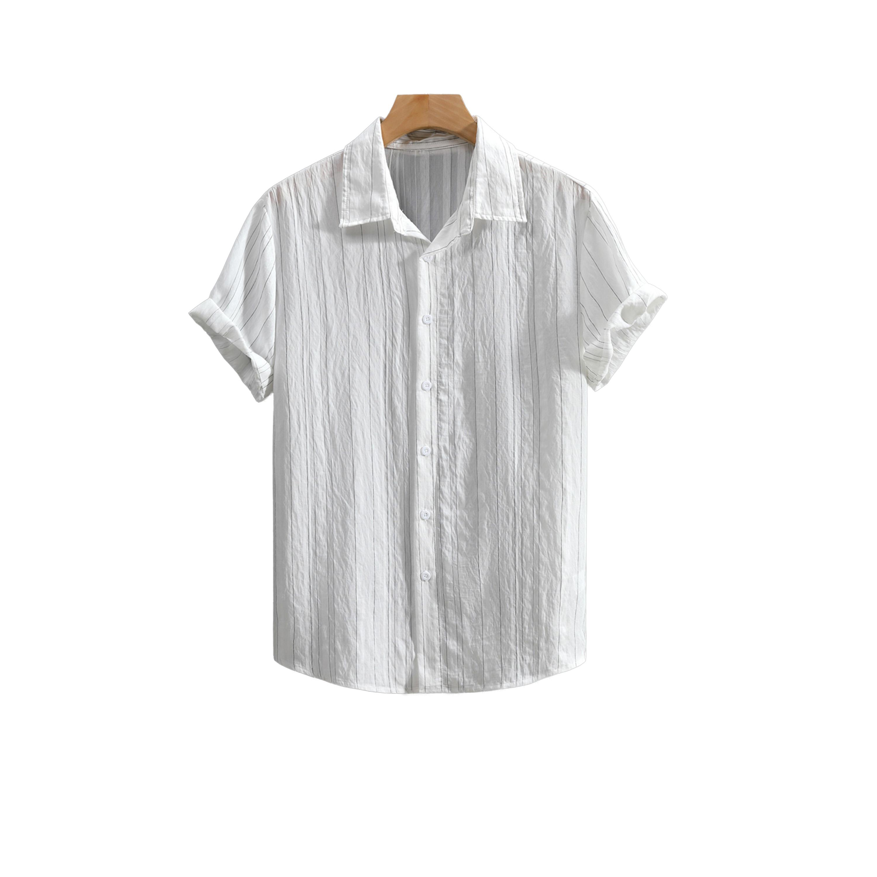 قميص مخطط قصير الأكمام مع أزرار-men-clothing-shirts-image-1