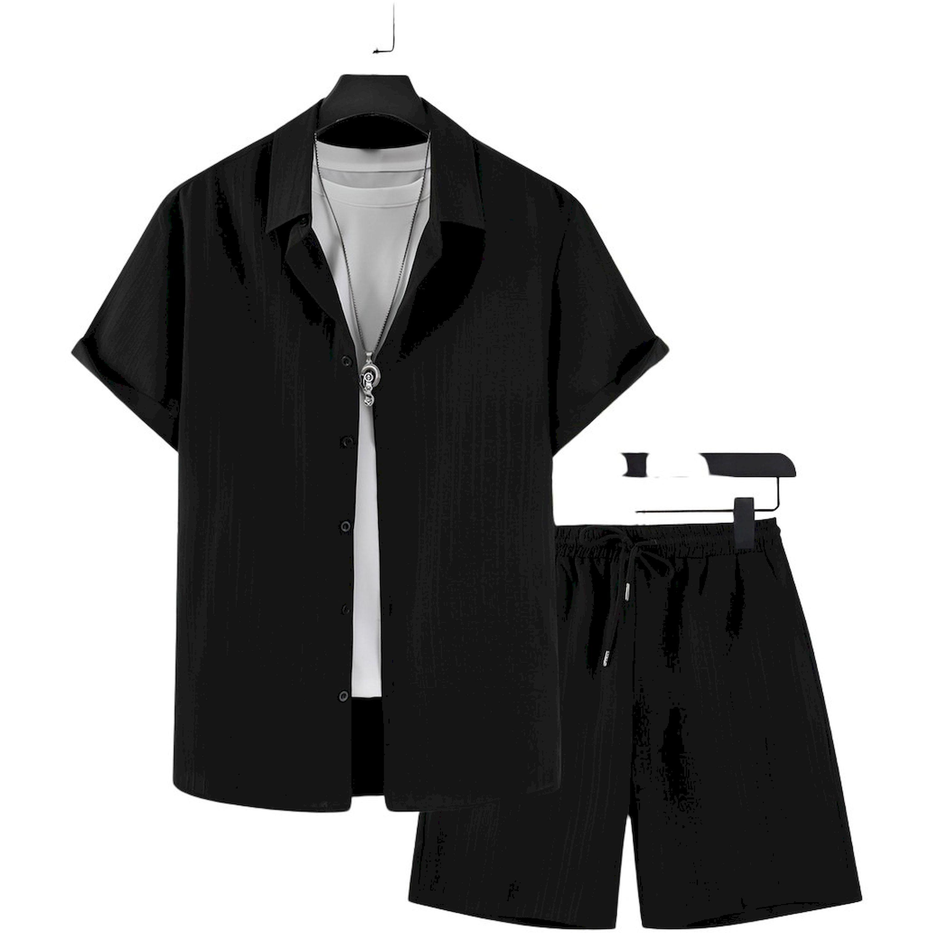 طقم منسق من شورت وبلوزة بأكمام قصيرة-men-clothing-coordsets-image-1
