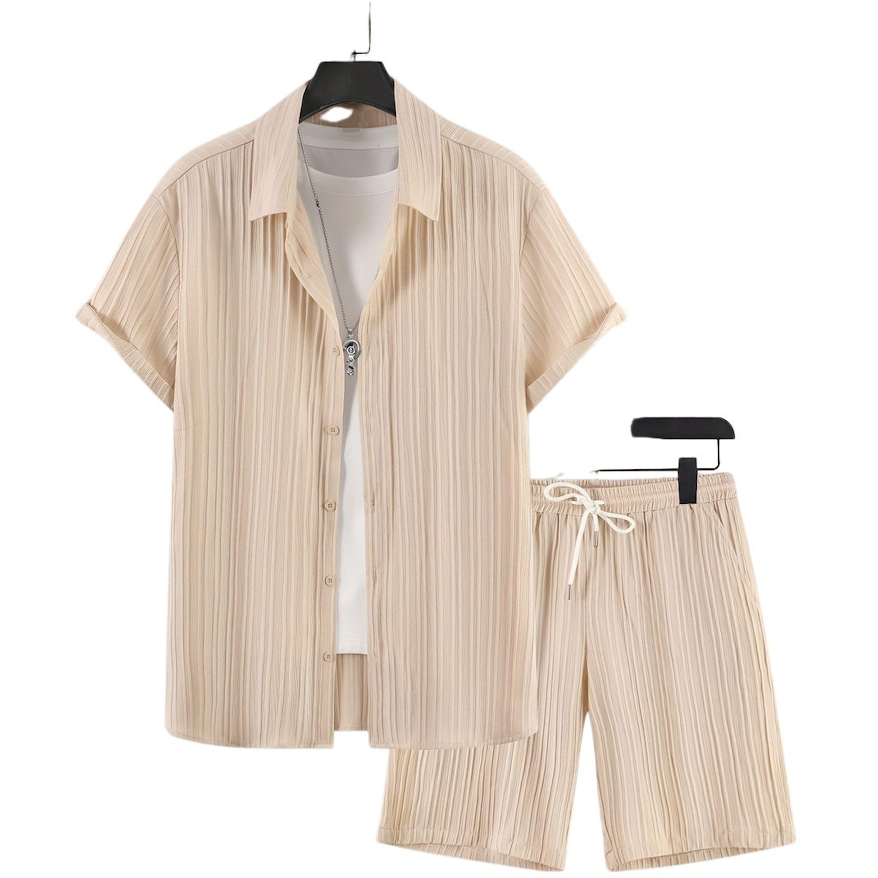 طقم منسق من شورت وبلوزة بأكمام قصيرة-men-clothing-coordsets-image-1