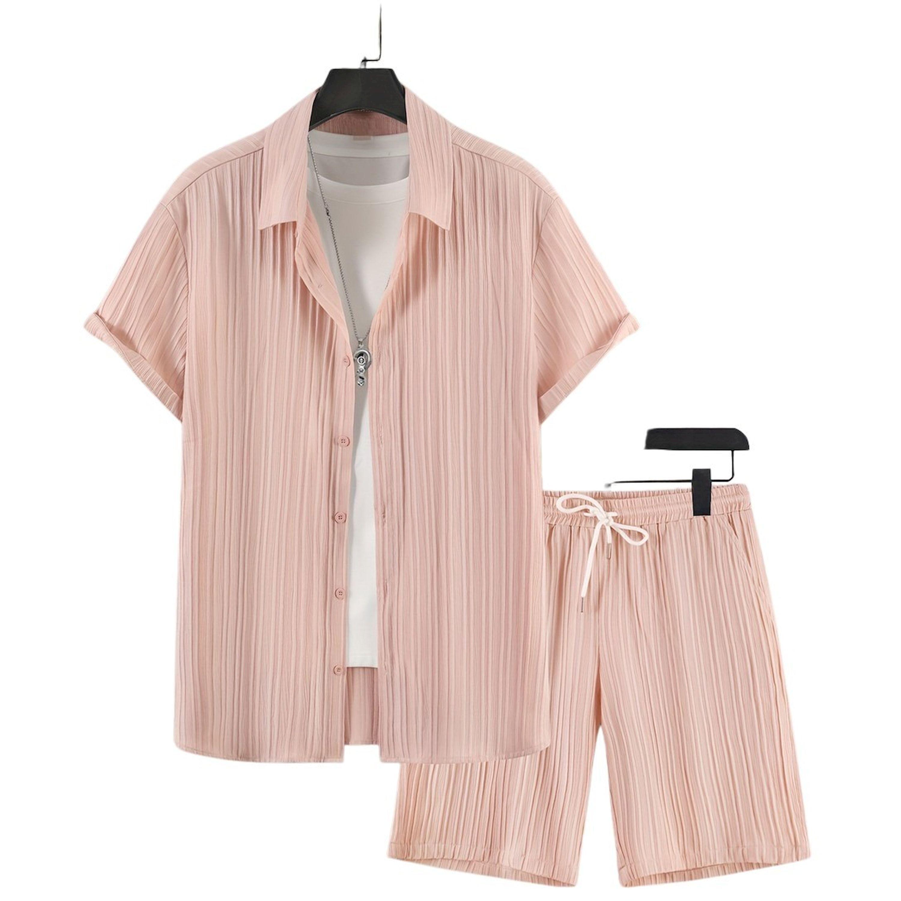 طقم منسق من شورت وبلوزة بأكمام قصيرة-men-clothing-coordsets-image-1