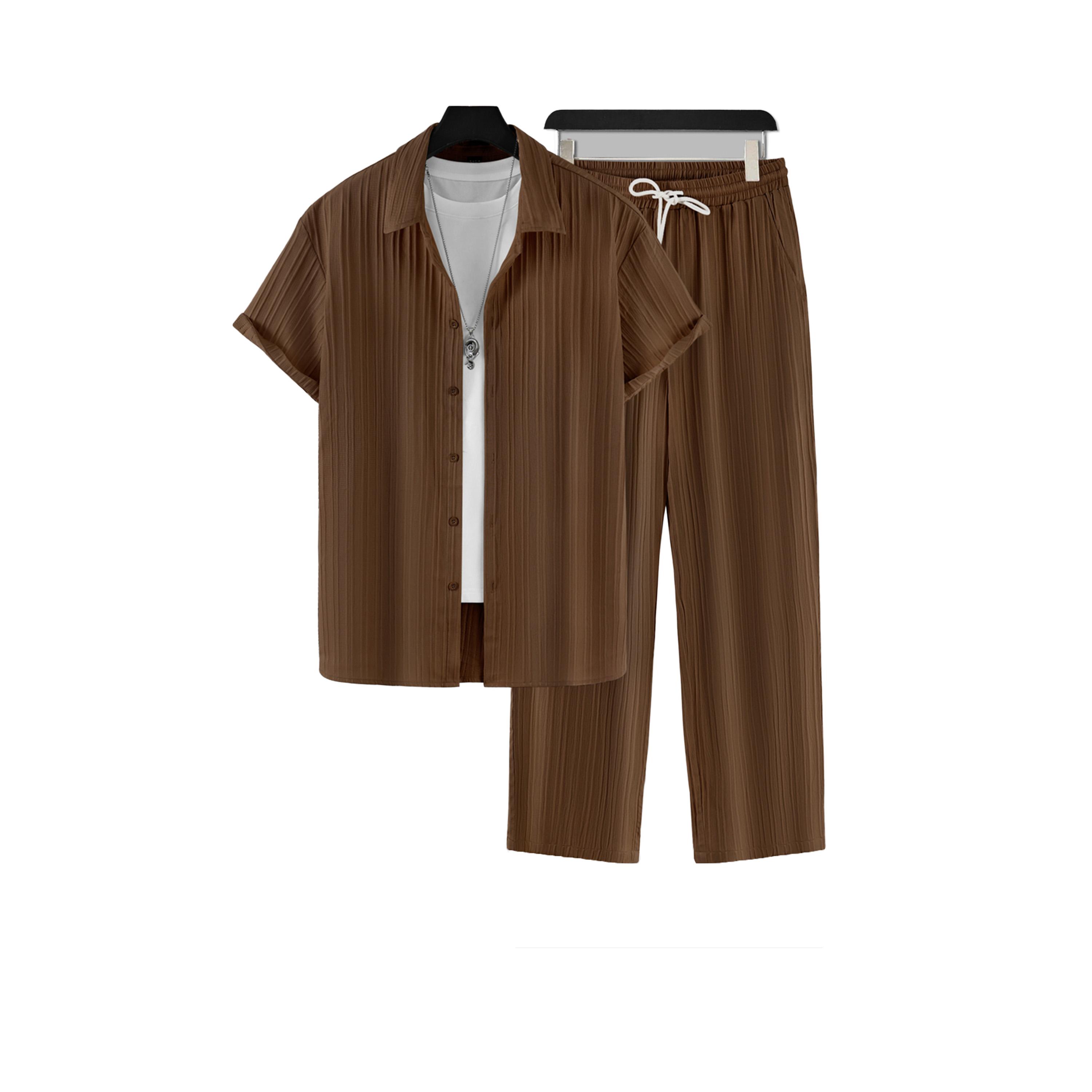 Take Two Solid Short Sleeve Shirt and Pants Co-Ords-men-clothing-coordsets-image-1