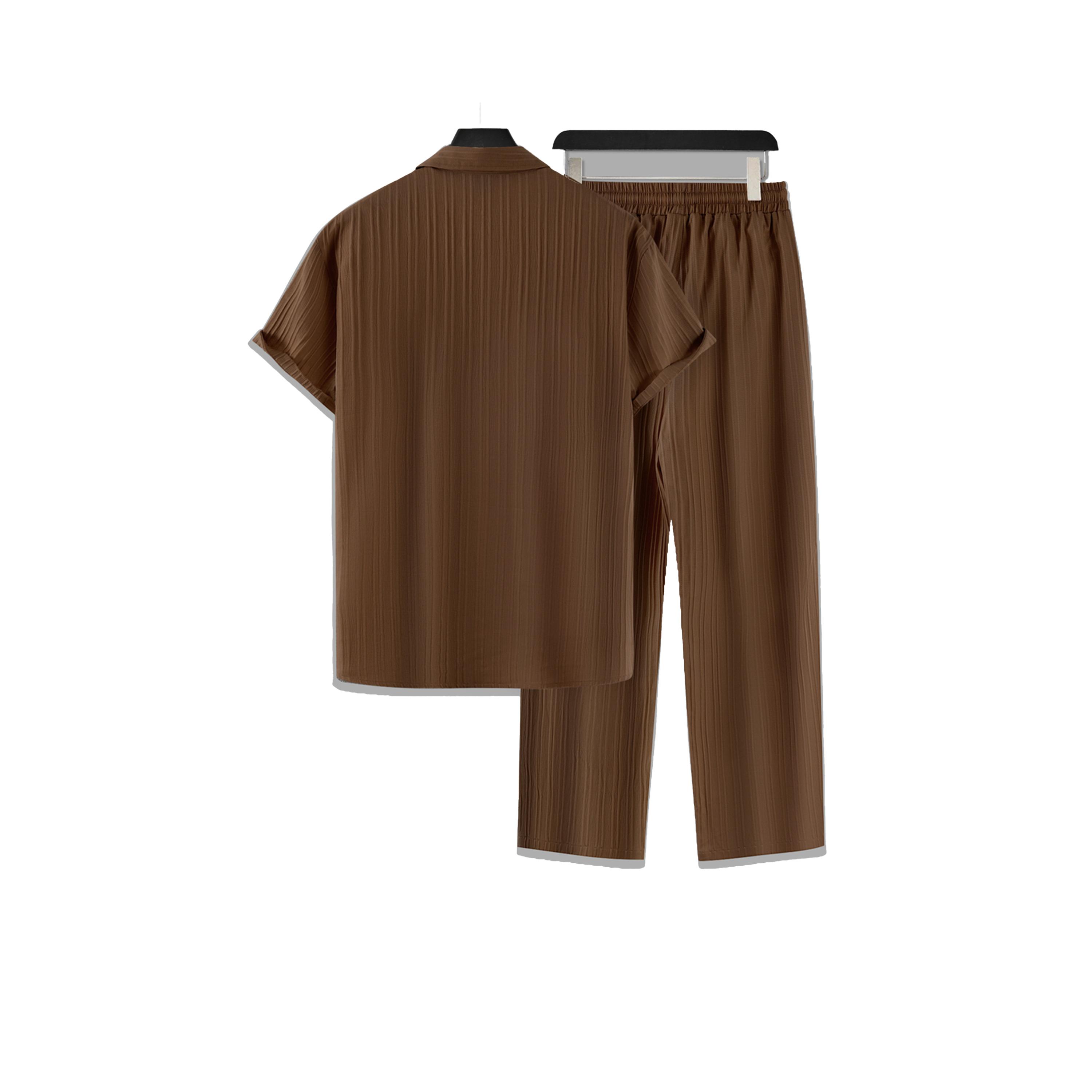 Take Two Solid Short Sleeve Shirt and Pants Co-Ords-men-clothing-coordsets-image-2