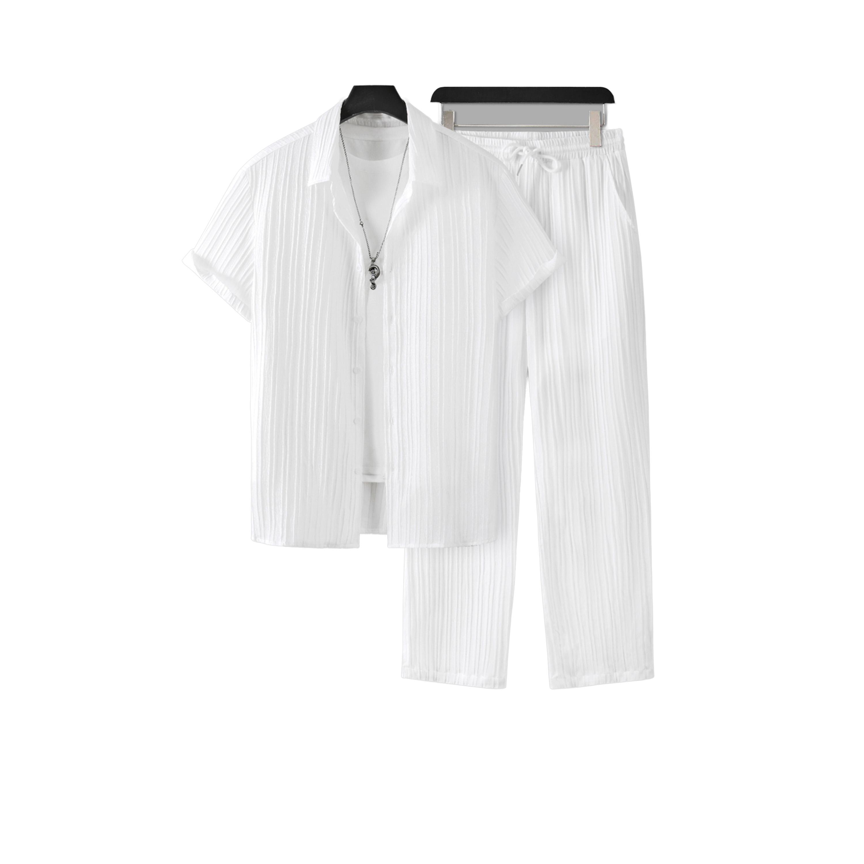 Take Two Solid Short Sleeve Shirt and Pants Co-Ords-men-clothing-coordsets-image-1