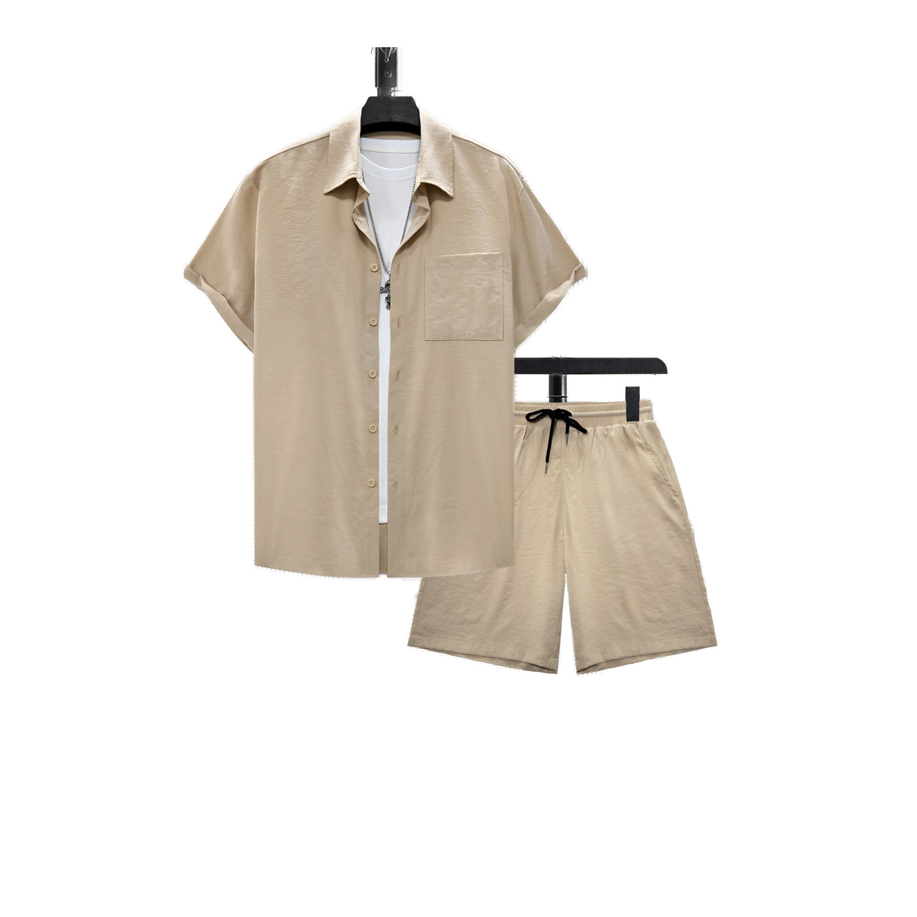 Take Two Solid Short Sleeve Shirt and Shorts Co-Ords-men-clothing-coordsets-image-1