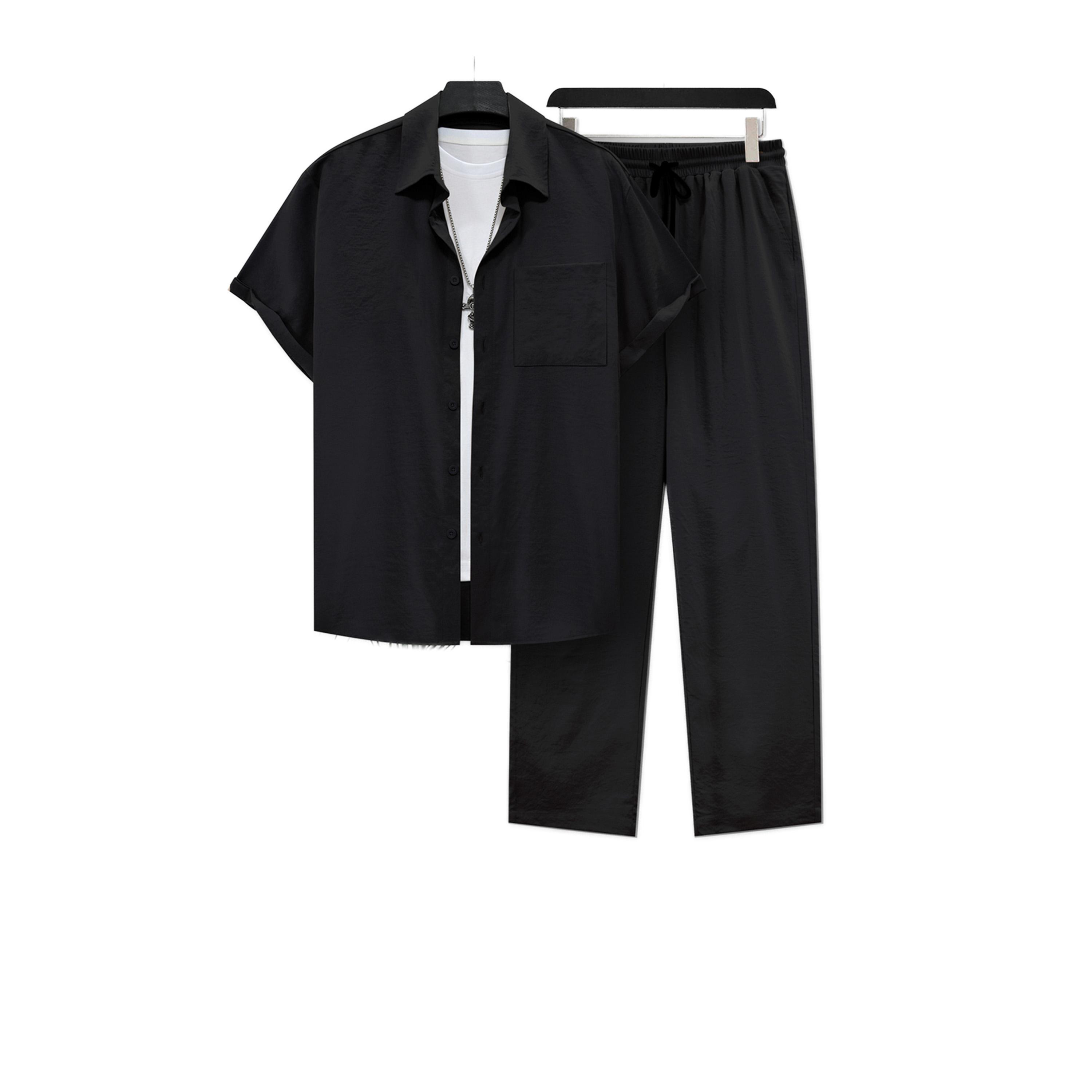 Take Two Solid Short Sleeve Shirt and Pants Co-Ords-men-clothing-coordsets-image-1