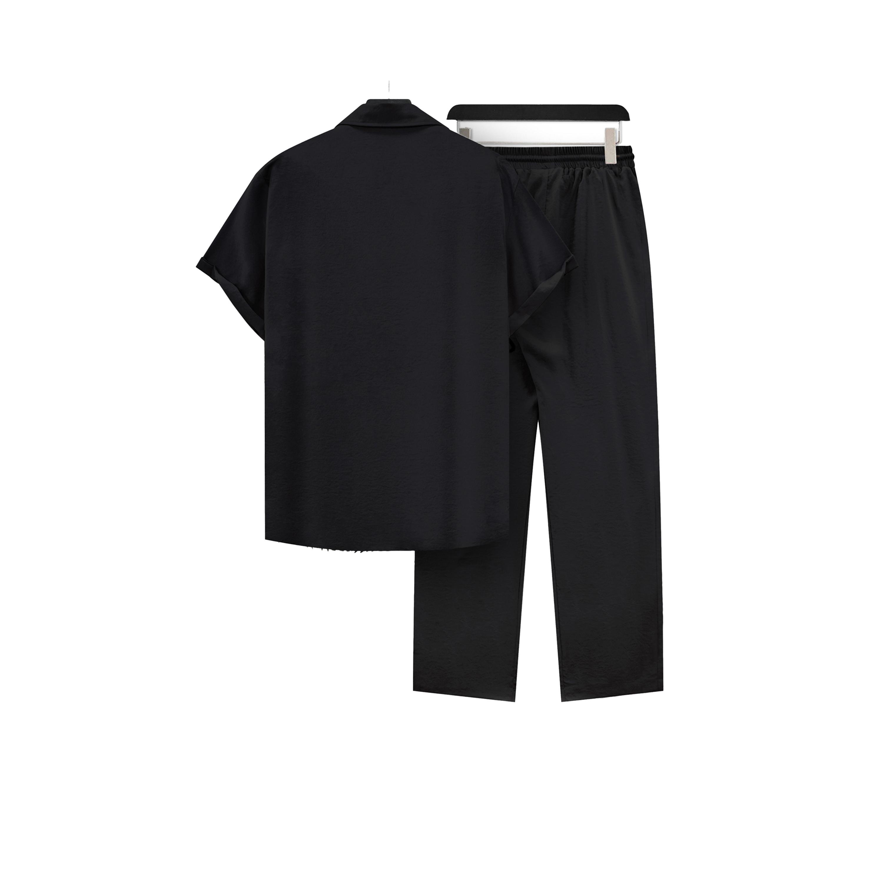 Take Two Solid Short Sleeve Shirt and Pants Co-Ords-men-clothing-coordsets-image-2