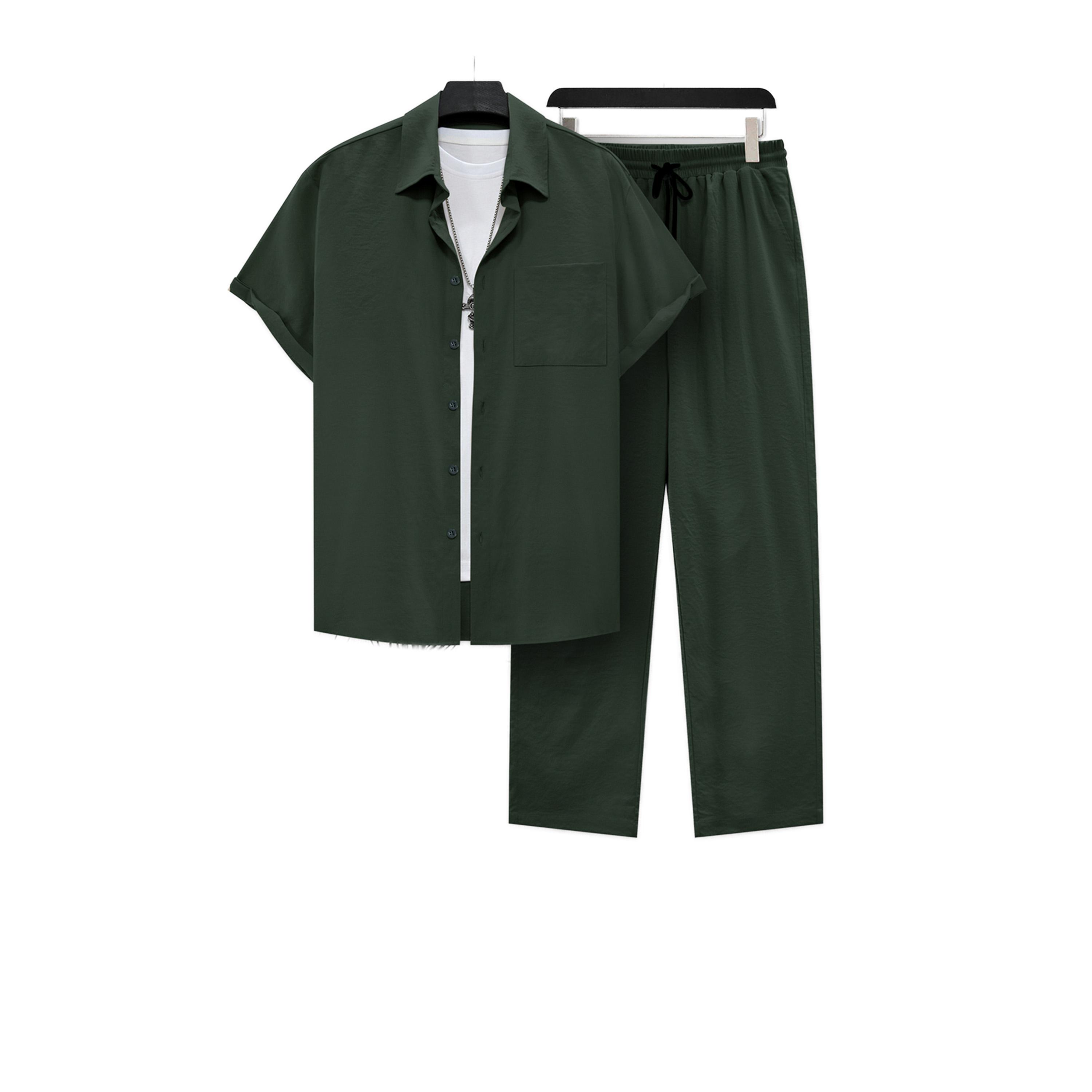 Take Two Solid Short Sleeve Shirt and Pants Co-Ords-men-clothing-coordsets-image-1