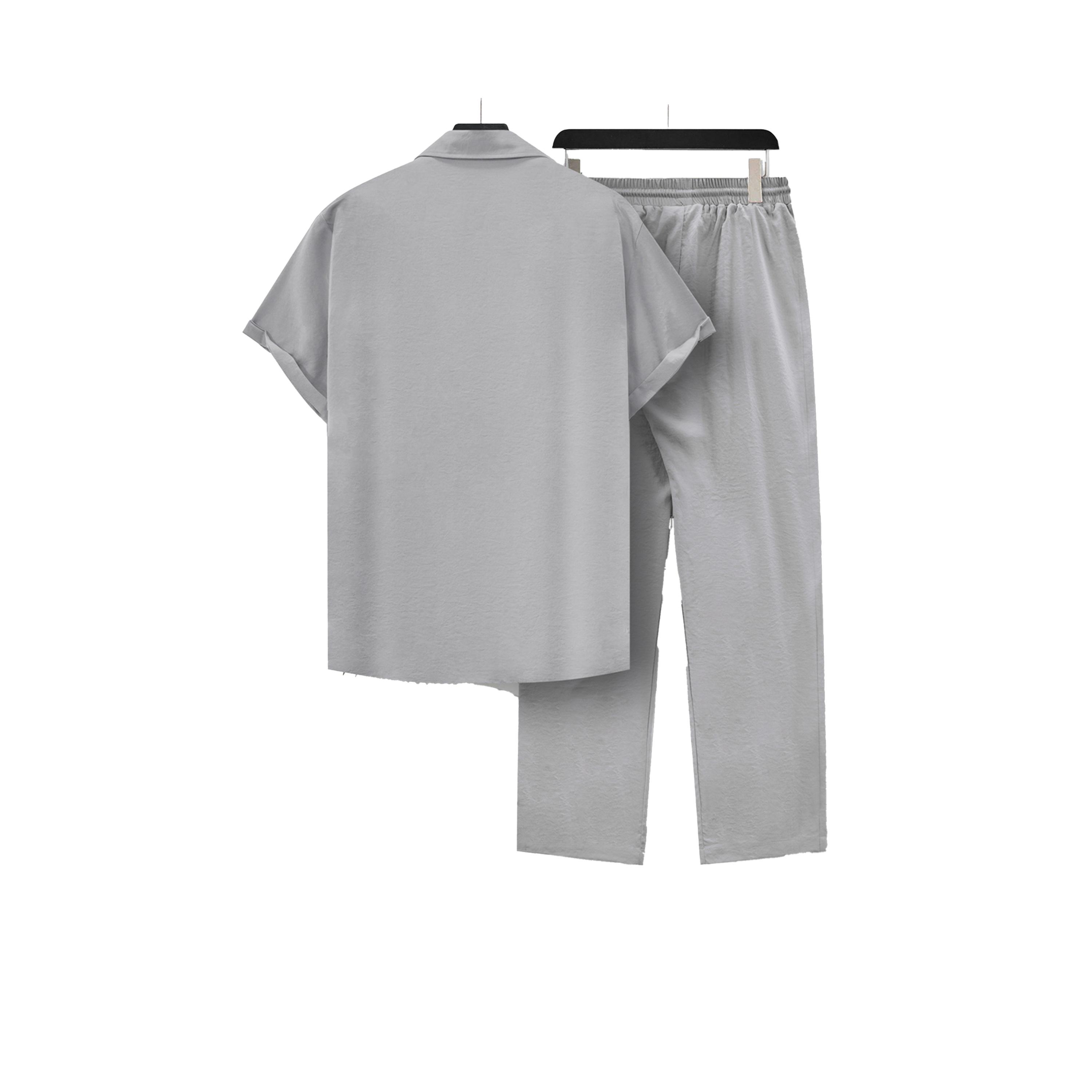 Take Two Solid Short Sleeve Shirt and Pants Co-Ords-men-clothing-coordsets-image-2
