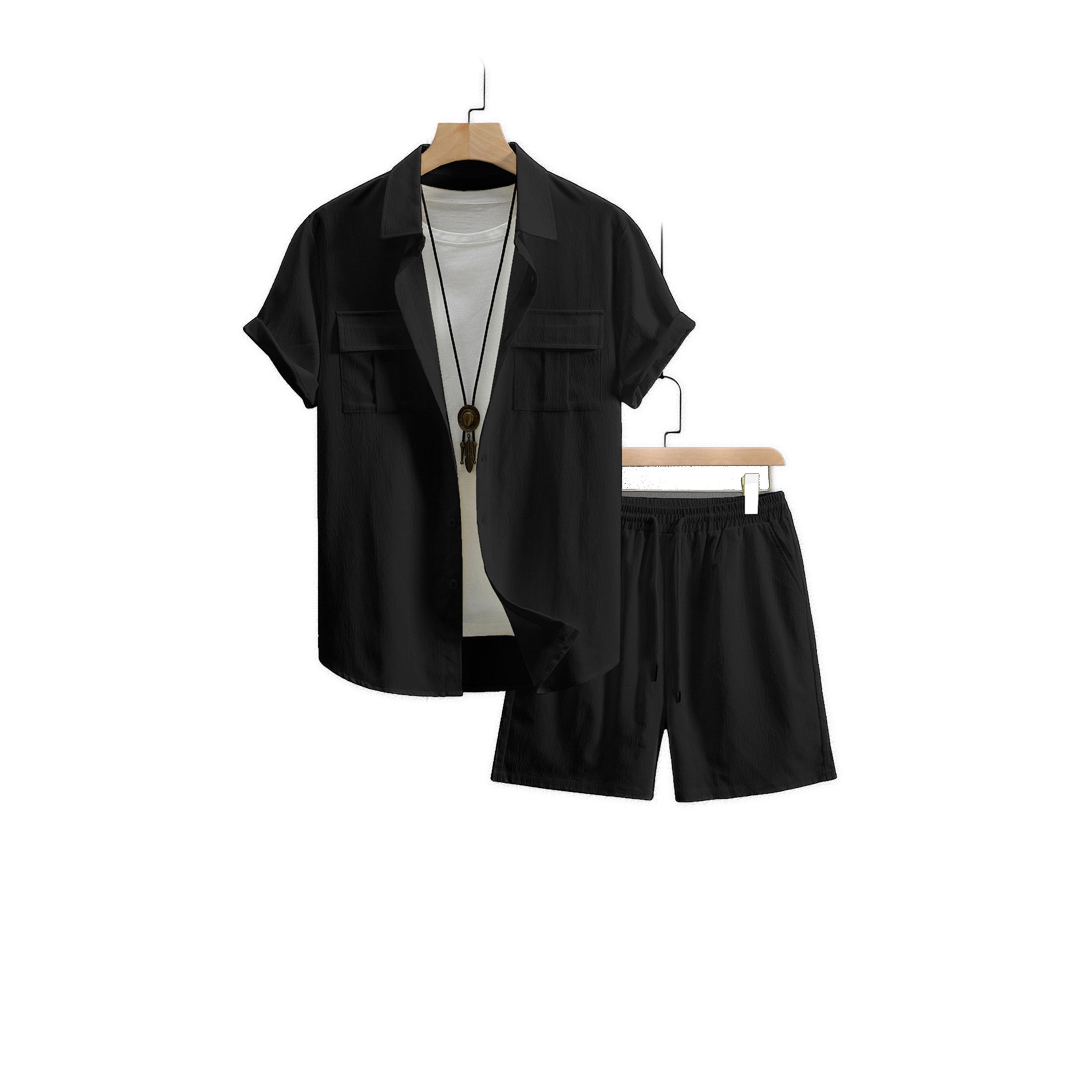 Take Two Solid Short Sleeve Shirt and Shorts Co-Ords-men-clothing-coordsets-image-1