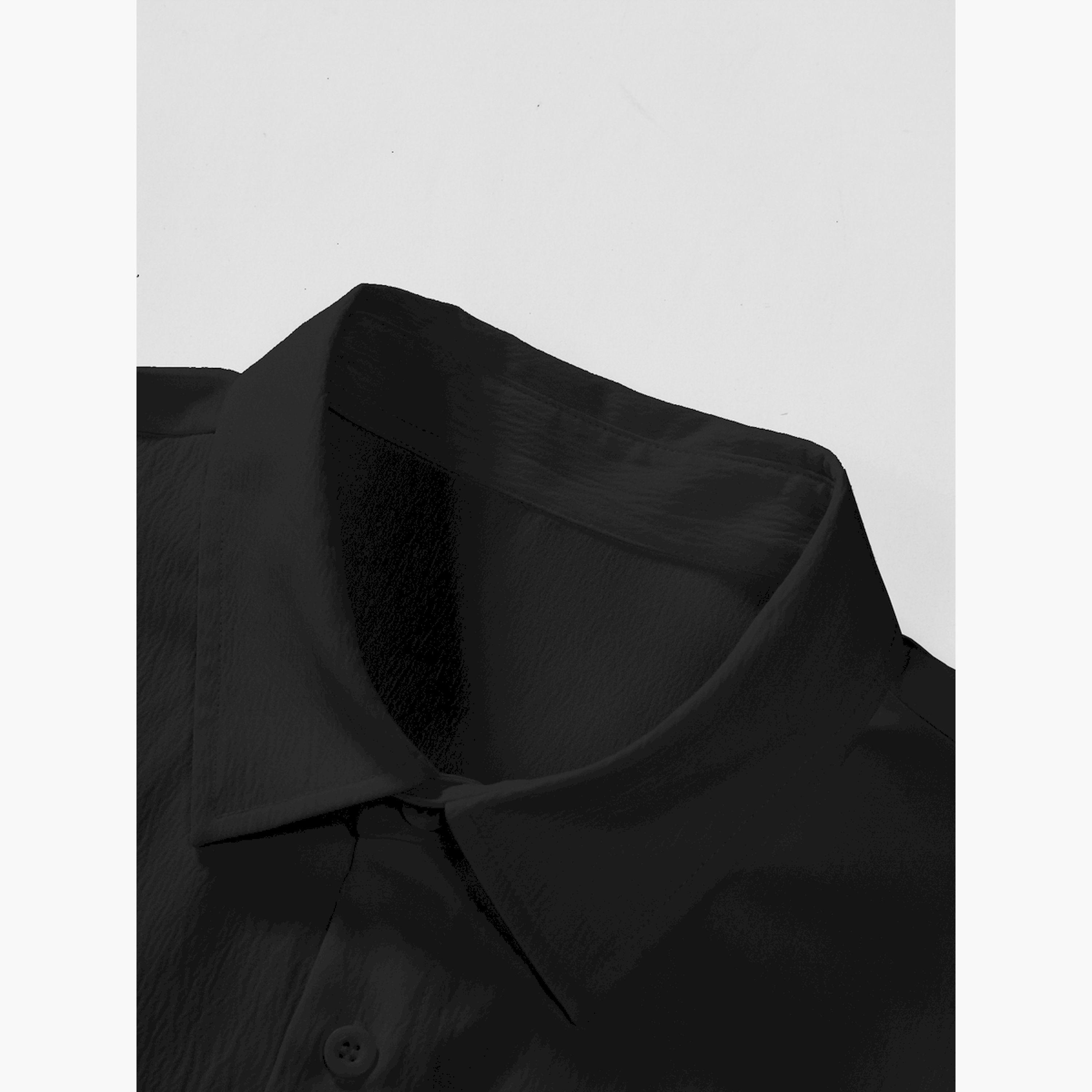 طقم منسق من بنطال وبلوزة سادة بأكمام قصيرة-men-clothing-coordsets-image-3
