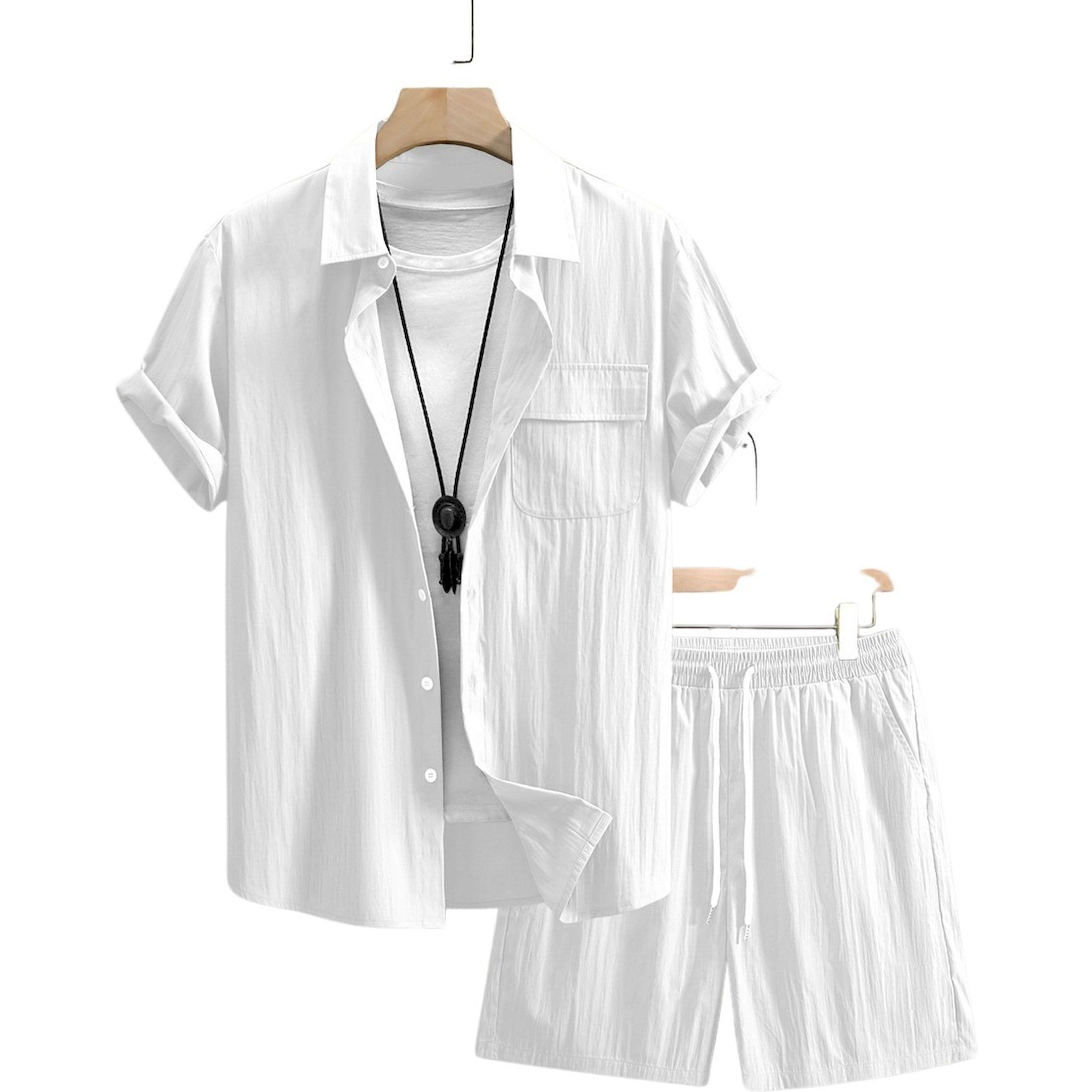 Take Two Solid Short Sleeve Shirt and Shorts Co-Ords-men-clothing-coordsets-image-1
