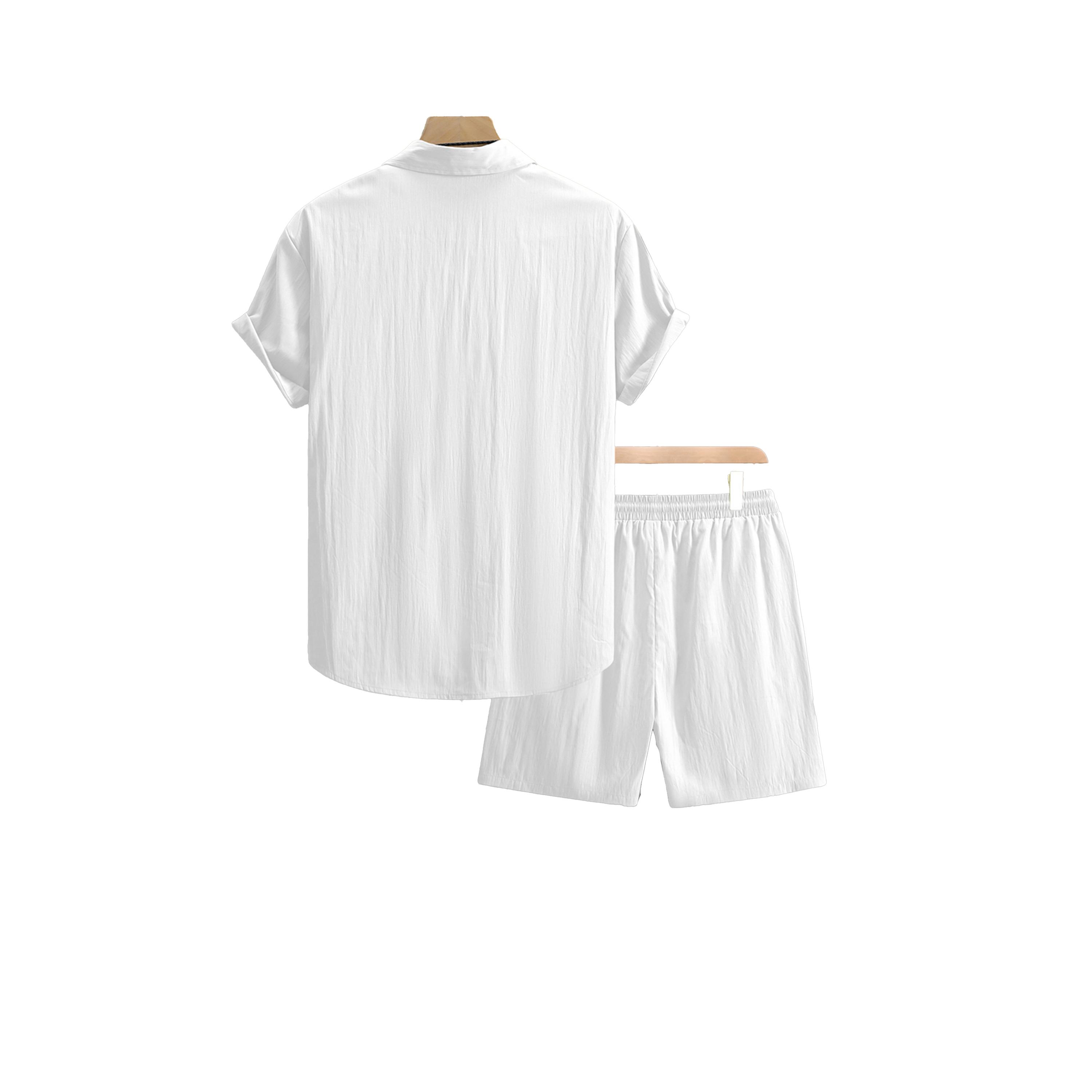 Take Two Solid Short Sleeve Shirt and Shorts Co-Ords-men-clothing-coordsets-image-2