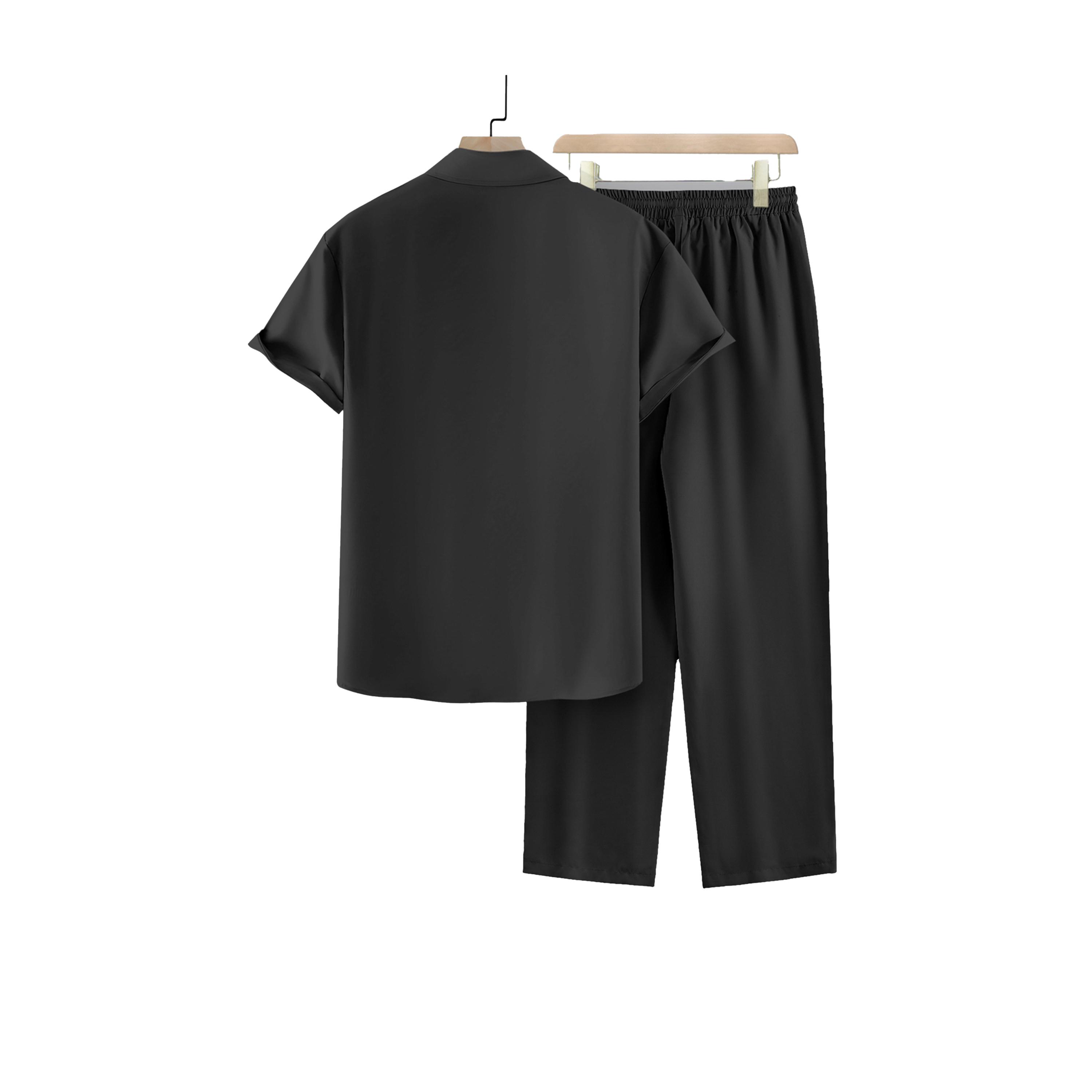 طقم منسق من بنطال وبلوزة سادة بياقة سبريد-men-clothing-coordsets-image-2
