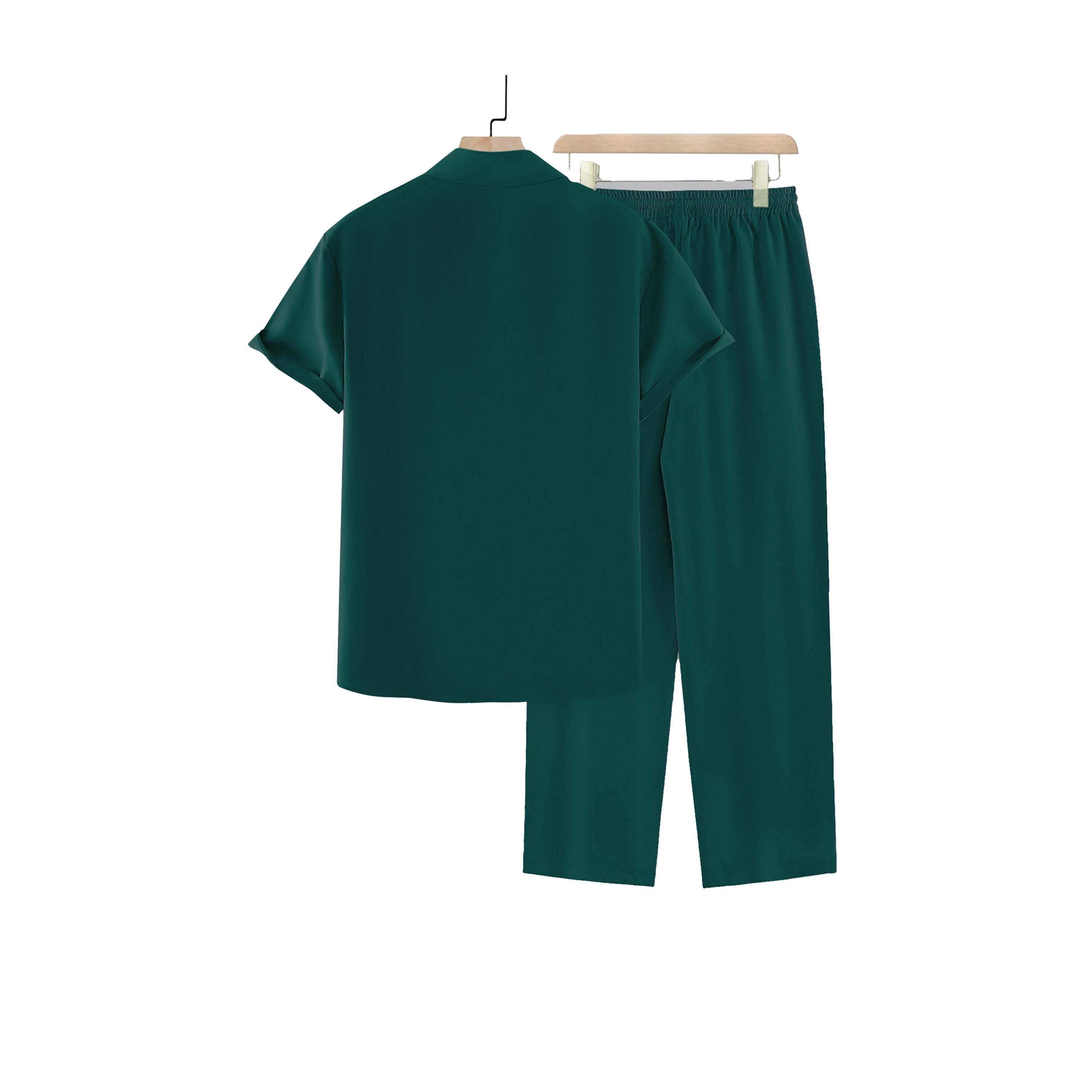 طقم منسق من بنطال وبلوزة سادة بياقة سبريد-men-clothing-coordsets-image-4
