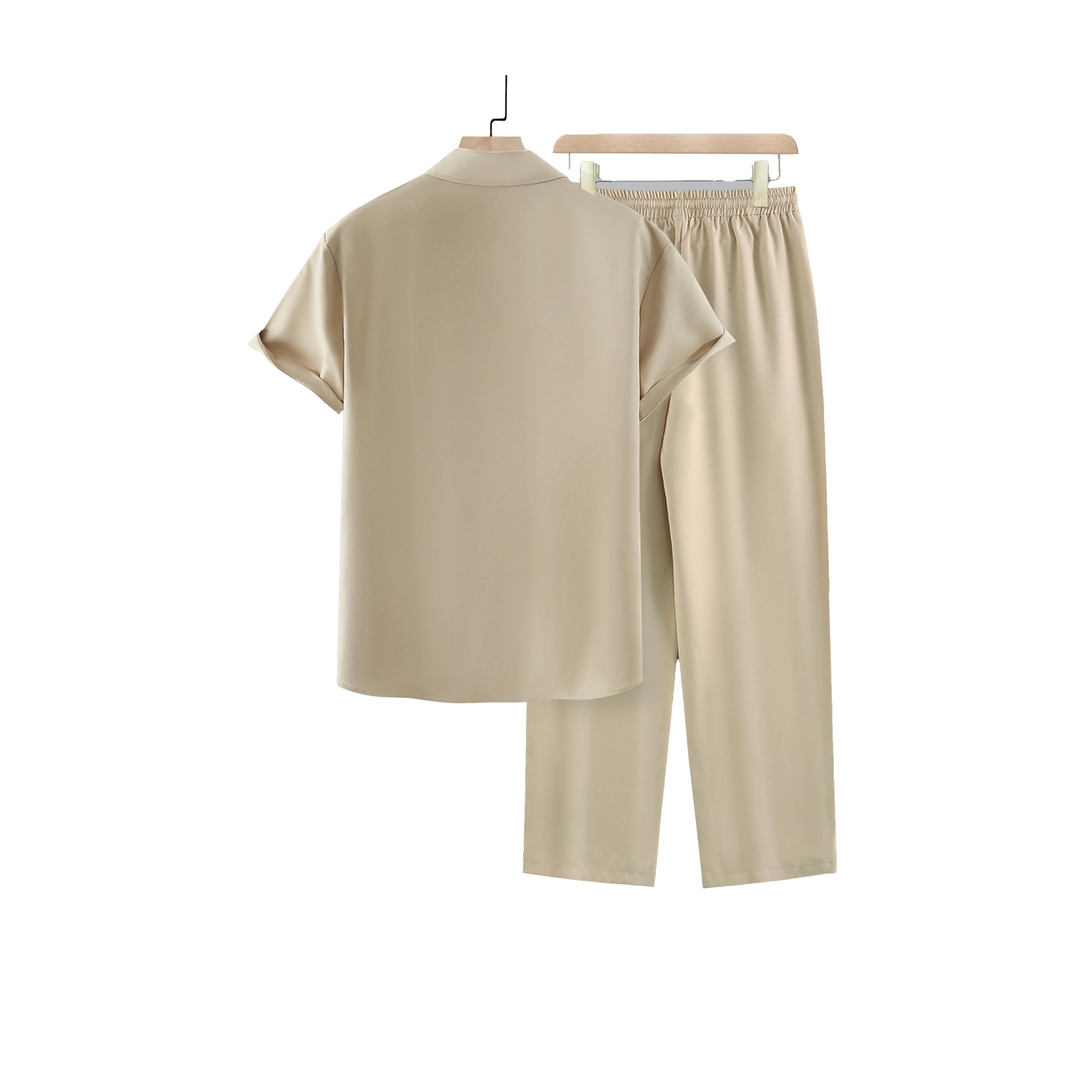 Take Two Solid Spread Collar Short Sleeve Shirt and Trousers Co-Ords-men-clothing-coordsets-image-2