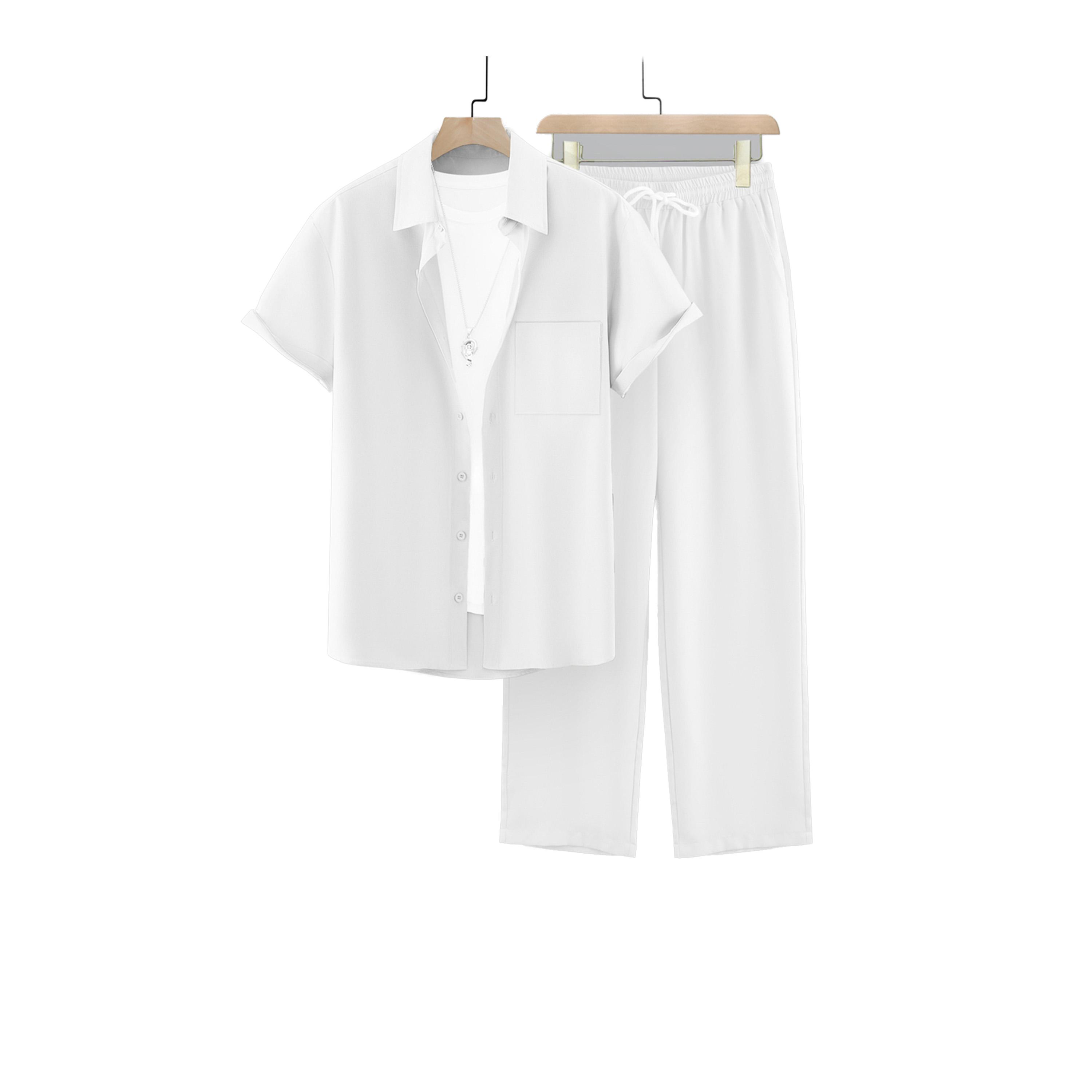Take Two Solid Spread Collar Short Sleeve Shirt and Trousers Co-Ords-men-clothing-coordsets-image-1