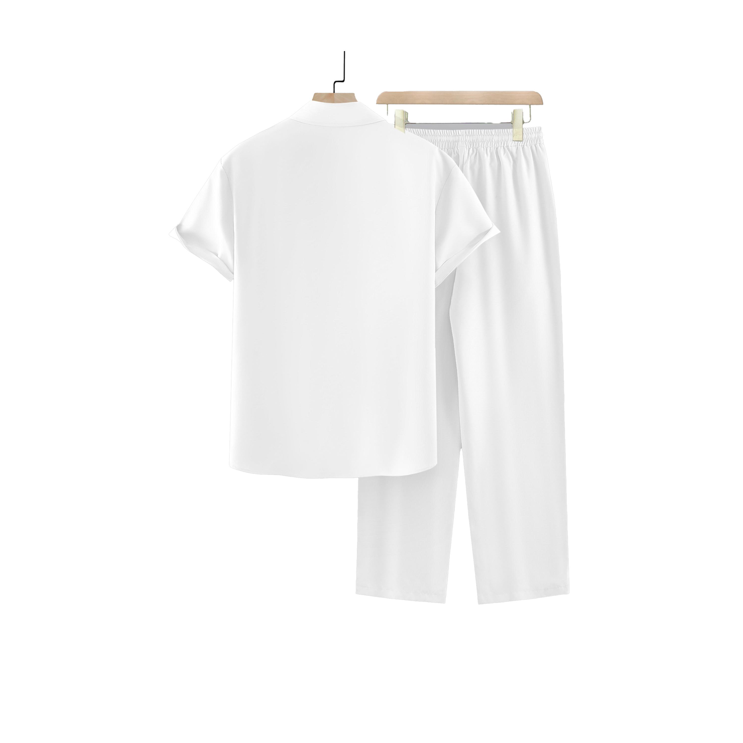 طقم منسق من بنطال وبلوزة سادة بياقة سبريد-men-clothing-coordsets-image-2