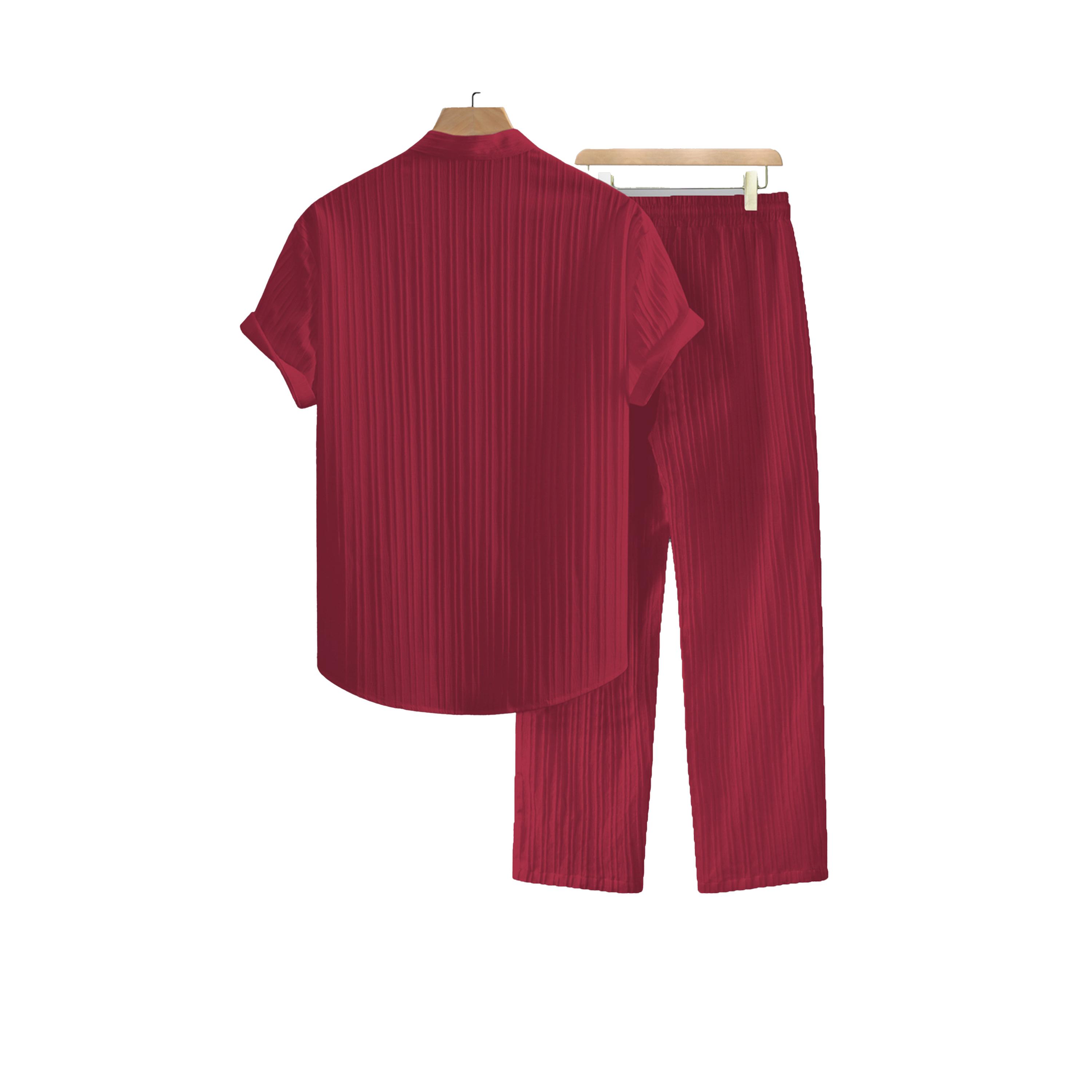 طقم منسق من بنطال وبلوزة مخططة بياقة قائمة-men-clothing-coordsets-image-2