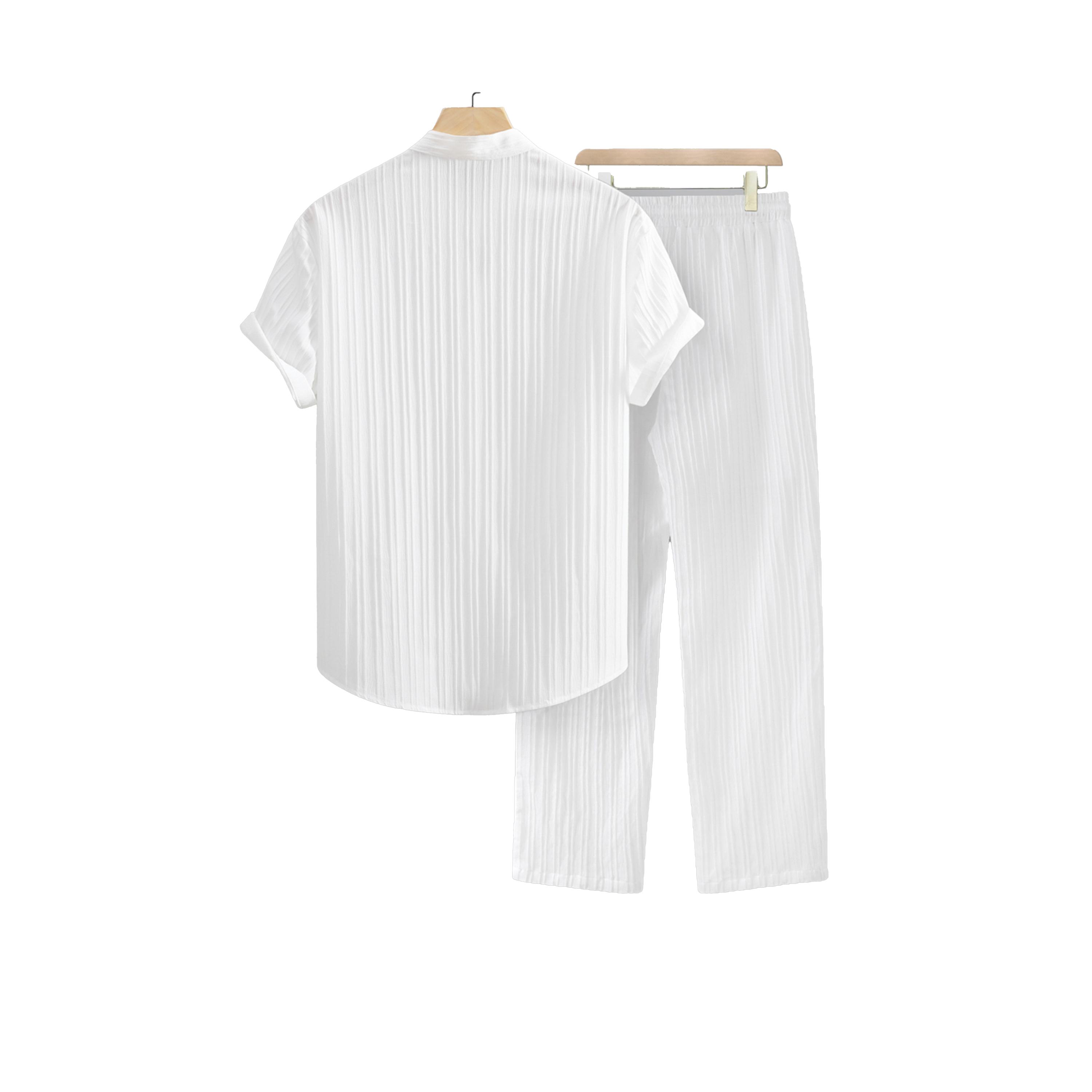 طقم منسق من بنطال وقميص سادة بياقة سبريد-men-clothing-coordsets-image-2