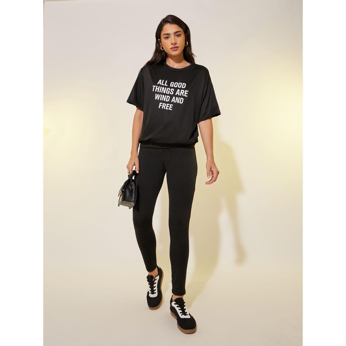 Styli Slogan Print Short Sleeve T-Shirt and Leggings Co-Ords-women-clothing-coordsets-image-2