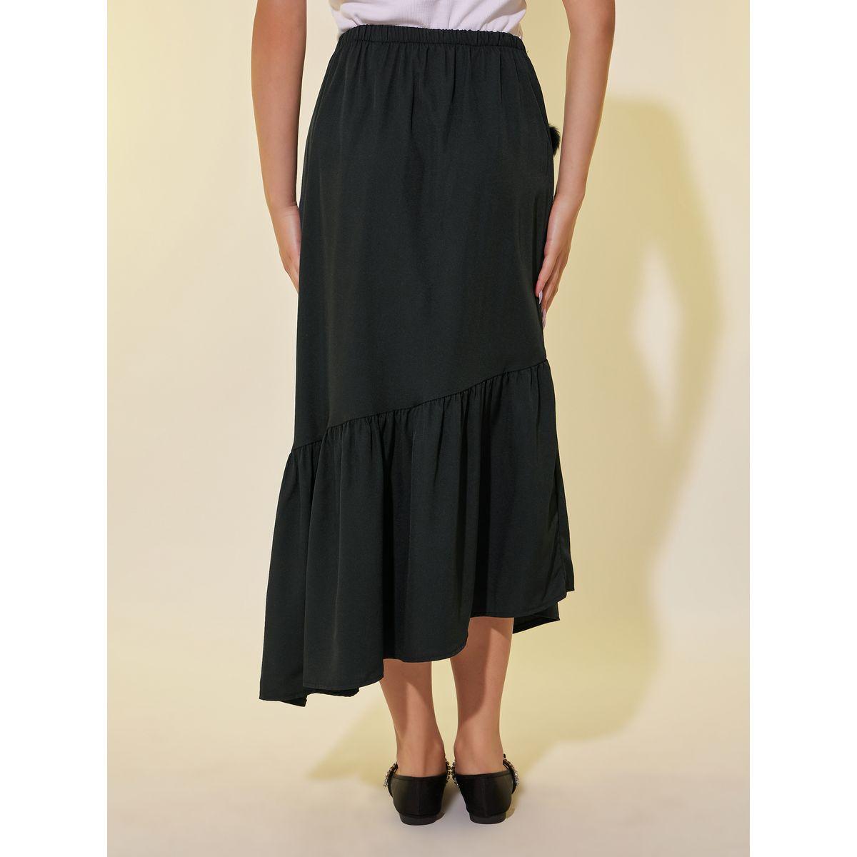 Styli Pom Pom Details Asymmetric Hem Midi Skirt-women-clothing-bottoms-skirts-image-4