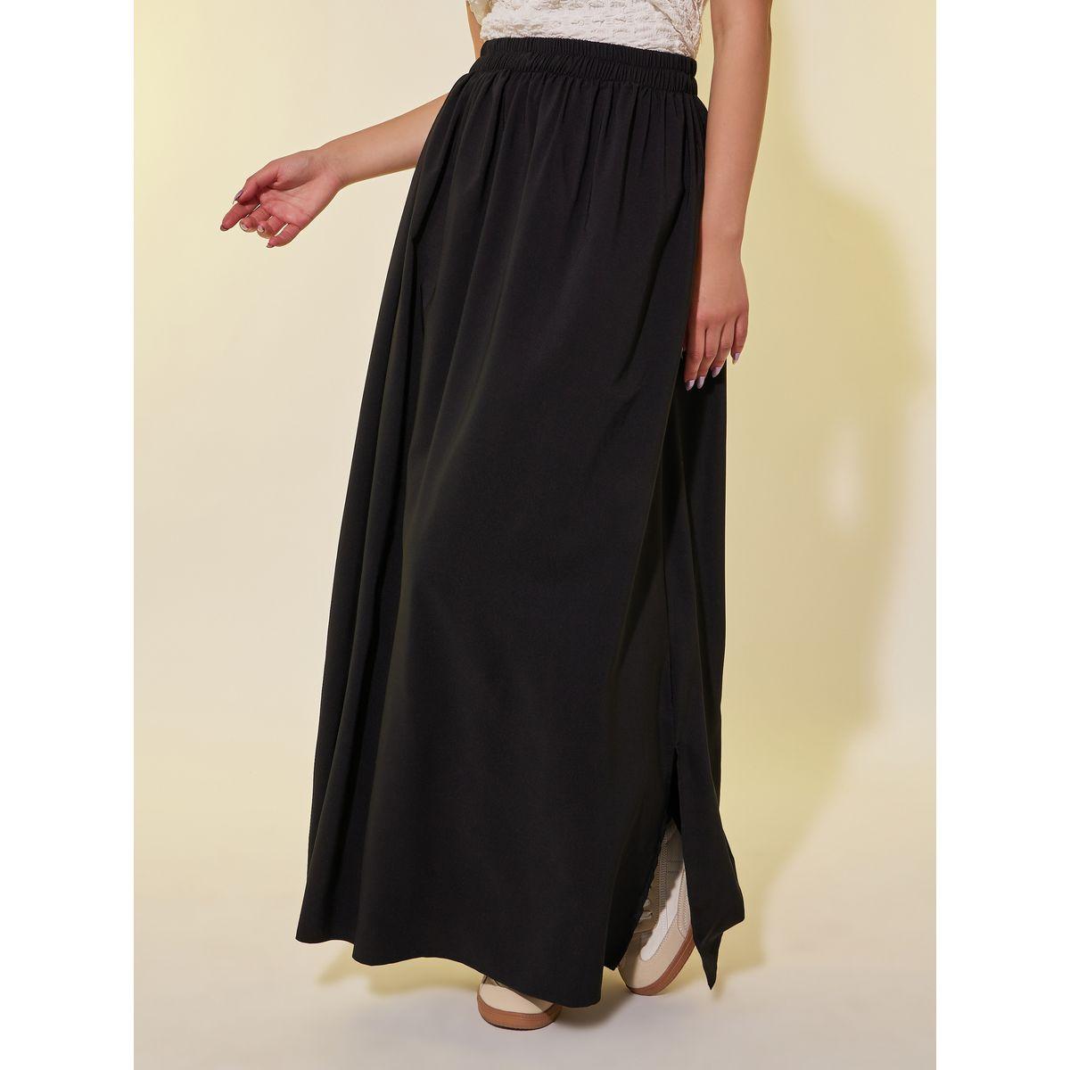 Styli Solid Mid Rise A-Line Maxi Skirts-women-clothing-bottoms-skirts-image-2