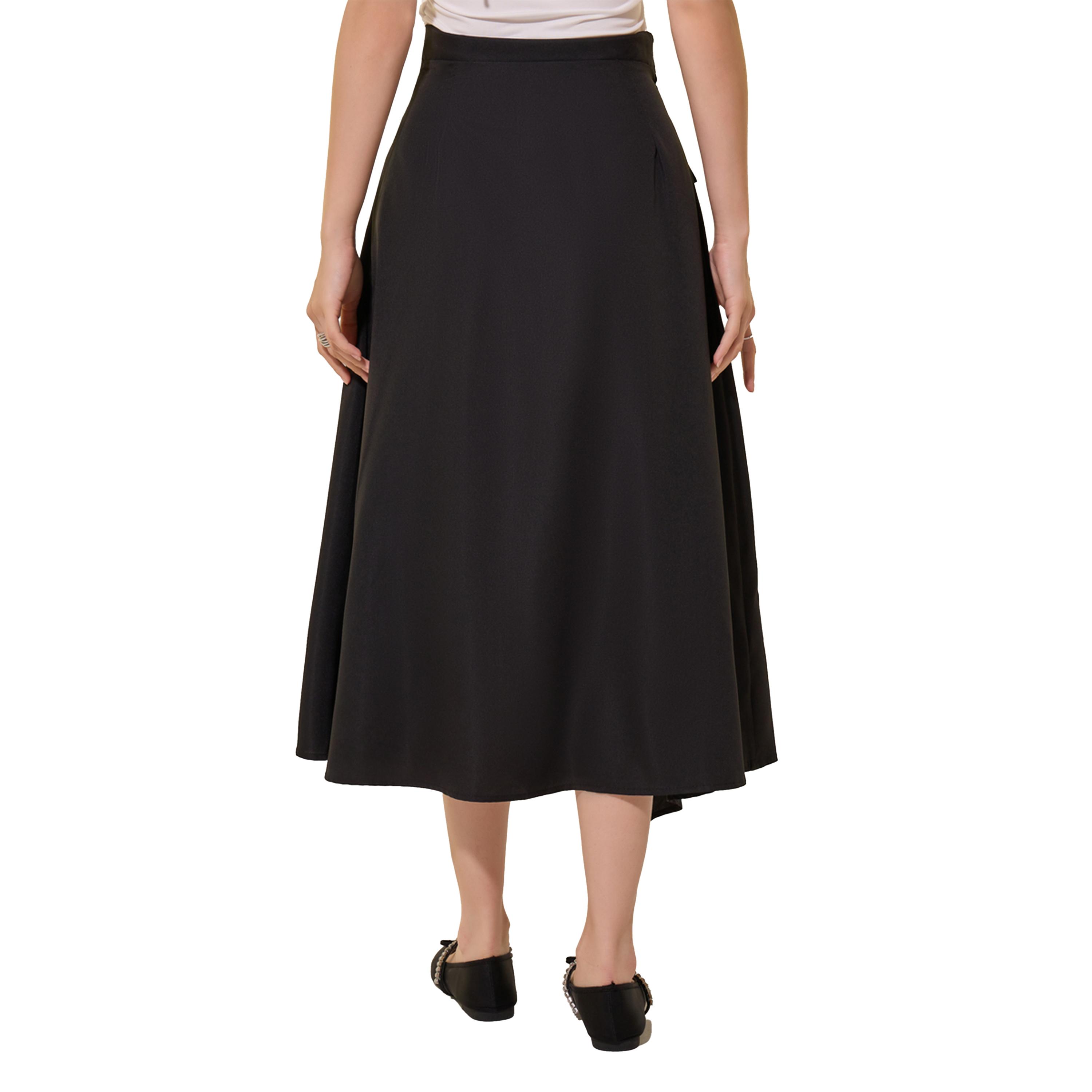 تنورة ميدي سادة بنمط لف وحافة غير متماثلة الطول-women-clothing-bottoms-skirts-image-1