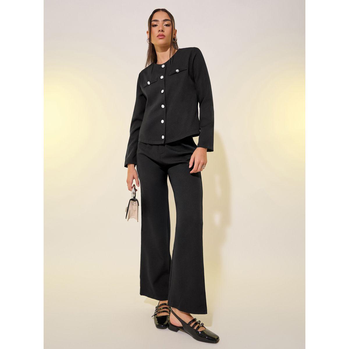 Styli Solid Button Front Top and Pants Co-Ords-women-clothing-coordsets-image-1