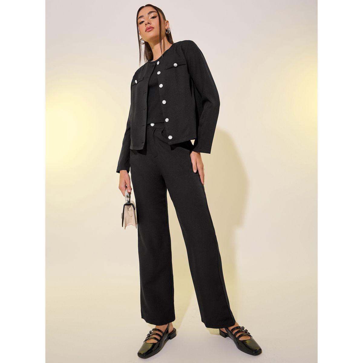 Styli Solid Button Front Top and Pants Co-Ords-women-clothing-coordsets-image-2