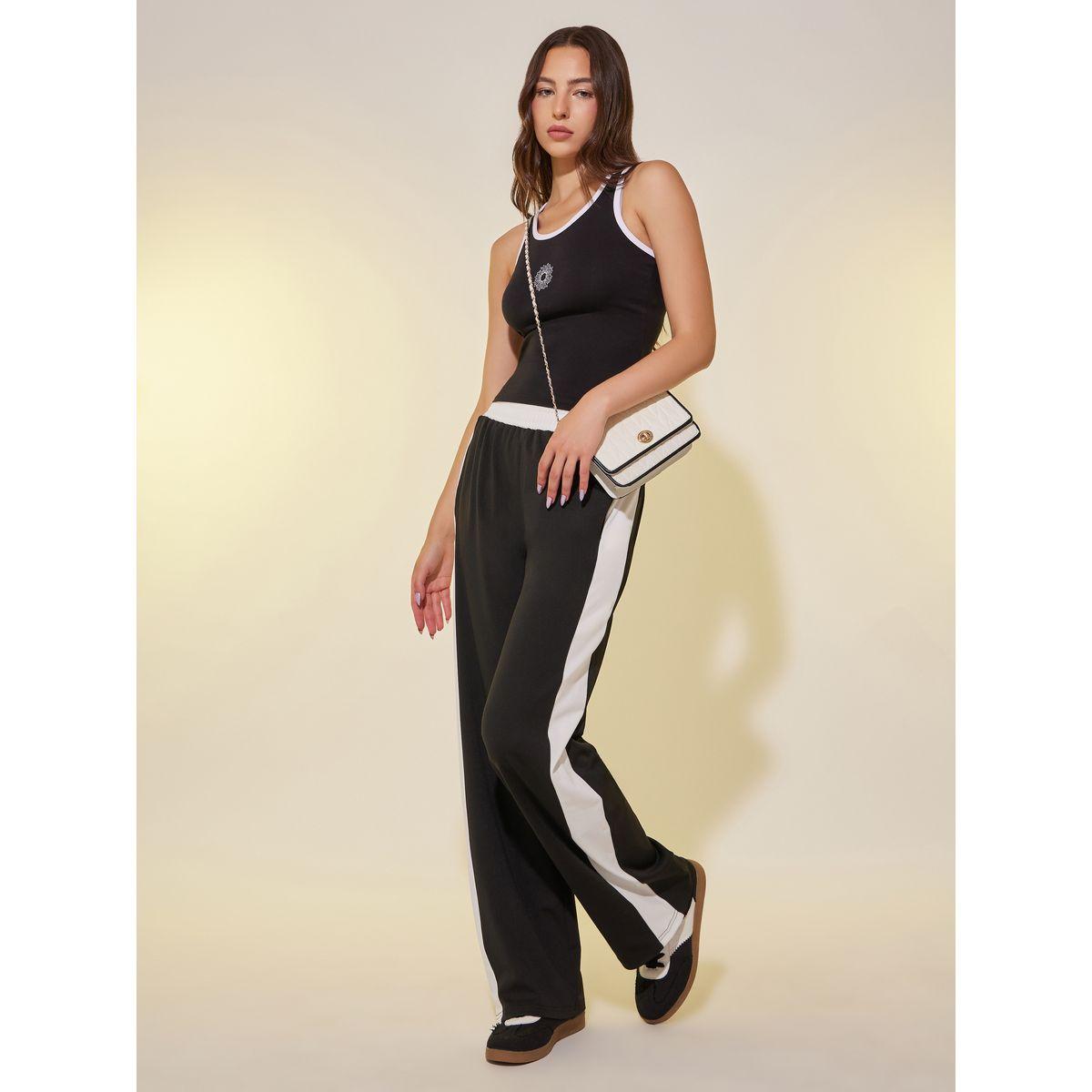 بنطال بأرجل واسعة وخصر مطاطي مع شريط جانبي-women-clothing-bottoms-trousers-image-1